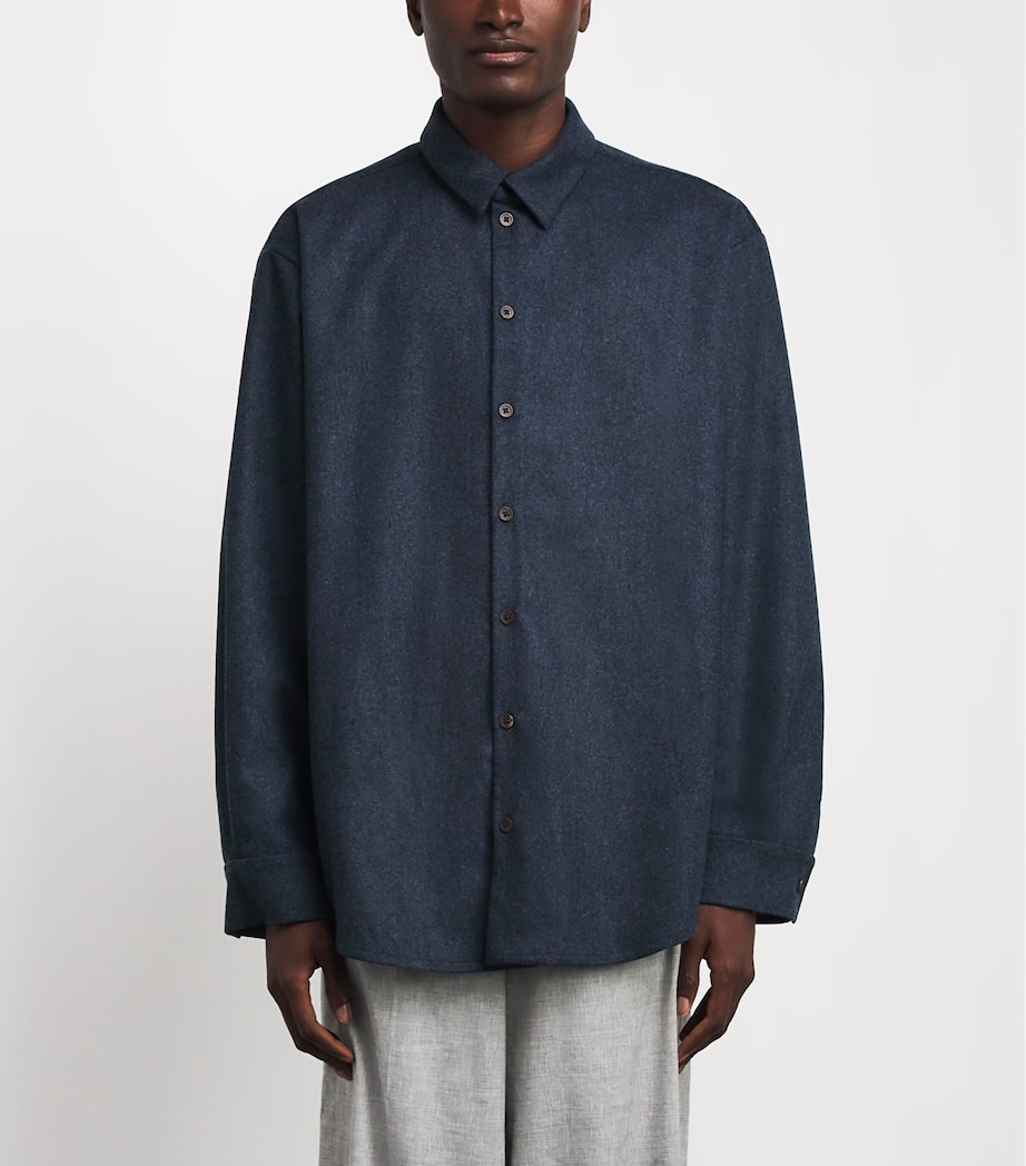Johnstons Of Elgin Mens Wool-Cashmere Overshirt Indigo Twill Image 4