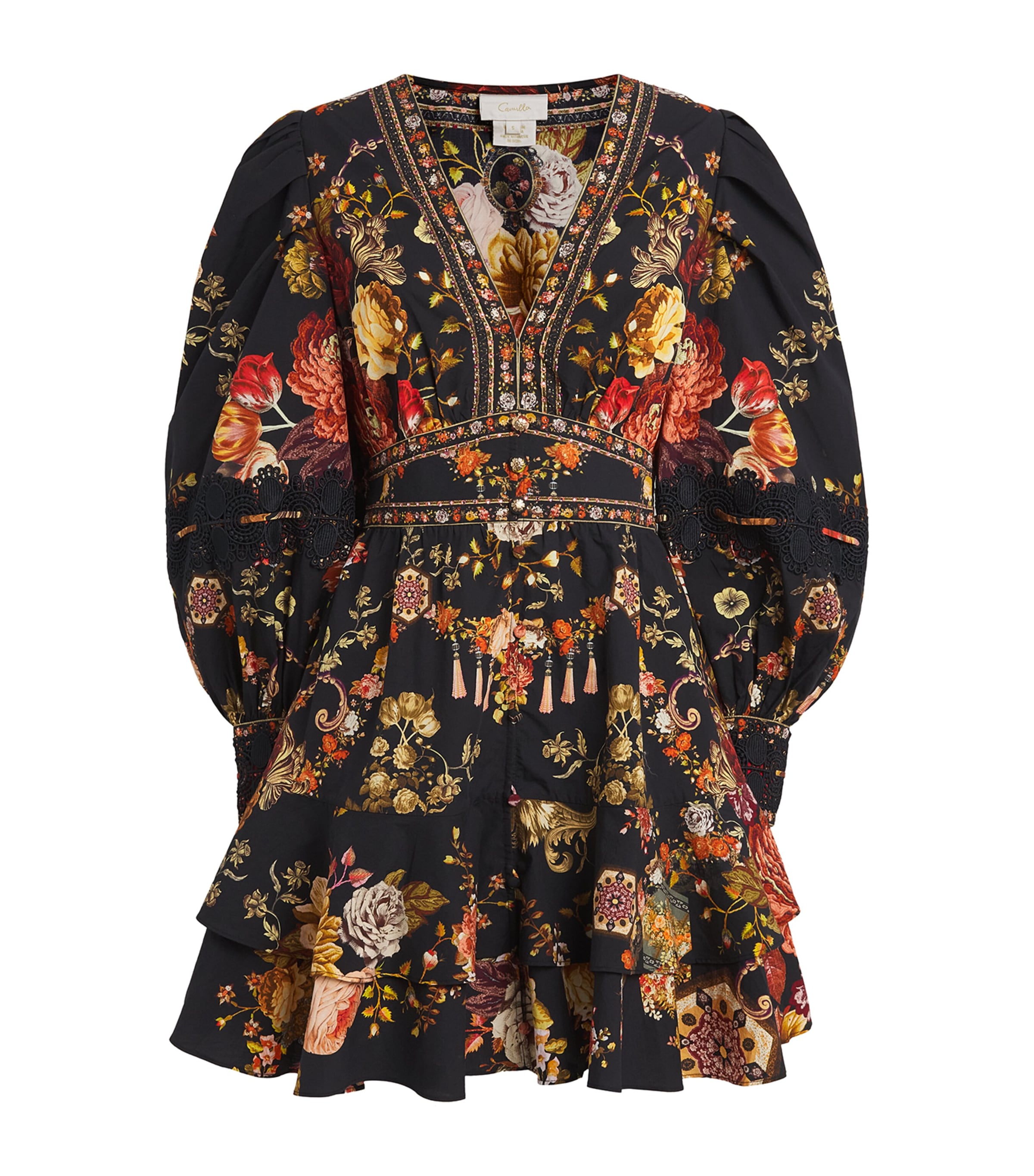 CAMILLA COTTON FLORAL CRYSTAL-EMBELLISHED DRESS 