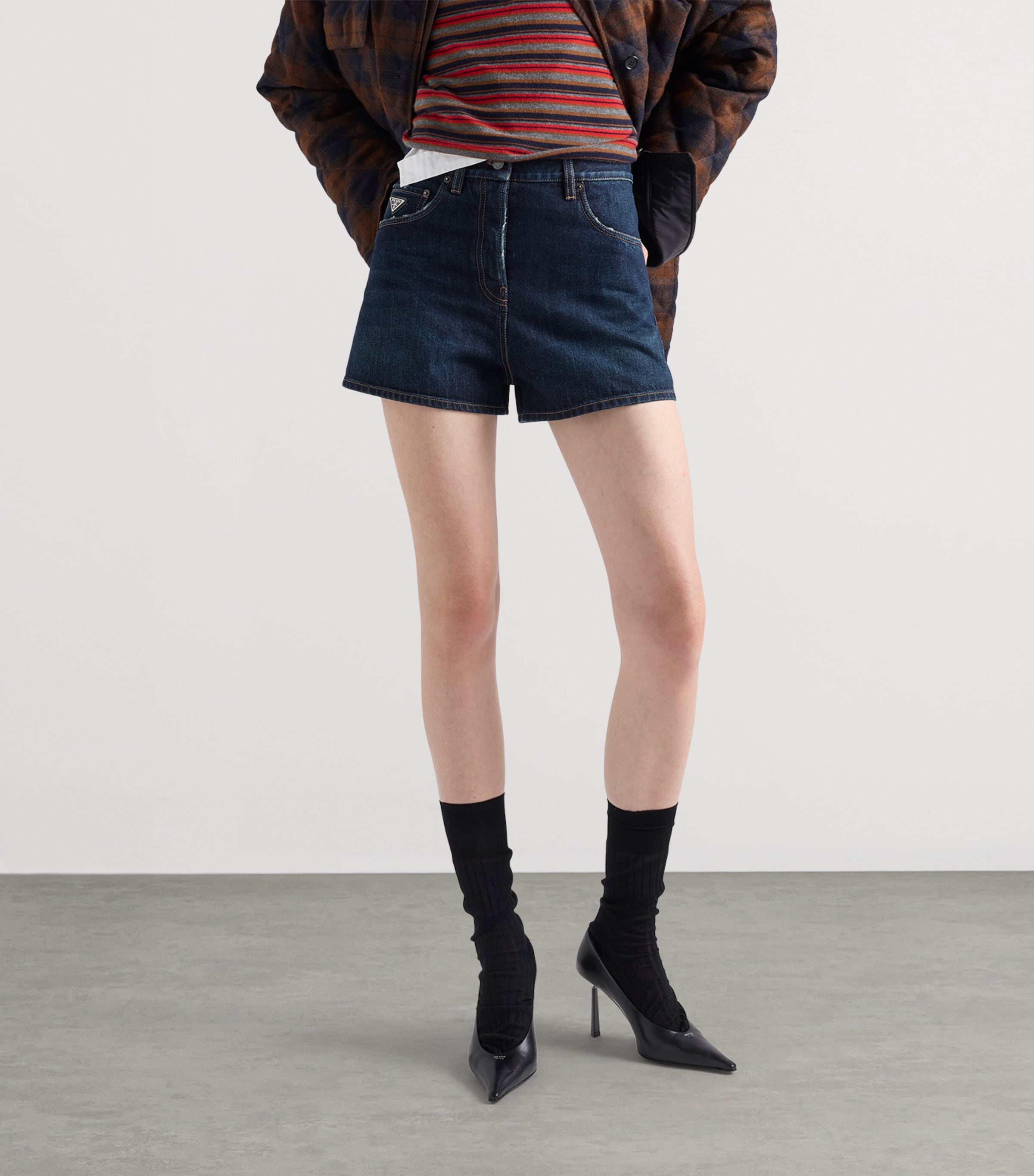 Prada Womens Denim Mid-Rise Shorts Blue Image 3