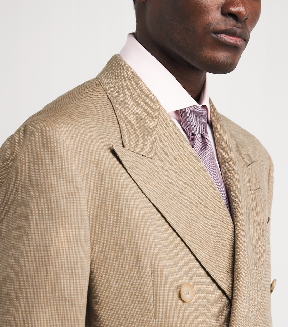 Ralph Lauren Purple Label Mens Linen-Cotton-Silk Double-Breasted Blazer Khaki Mu Image 3
