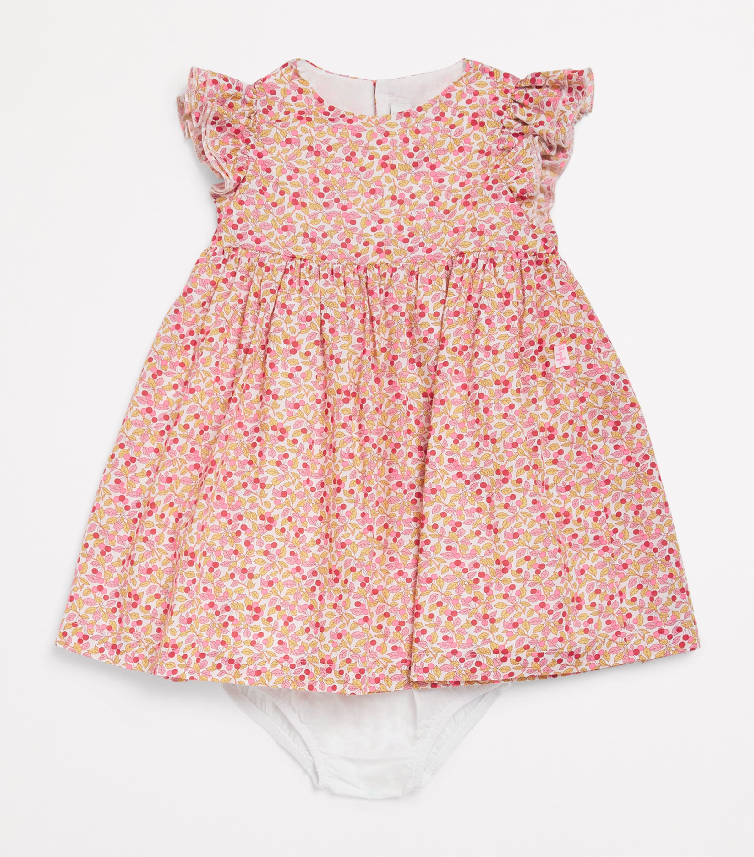 Il Gufo Cotton Leaf Print Dress and Bloomers Set (6-18 Months) Apricot Image 3