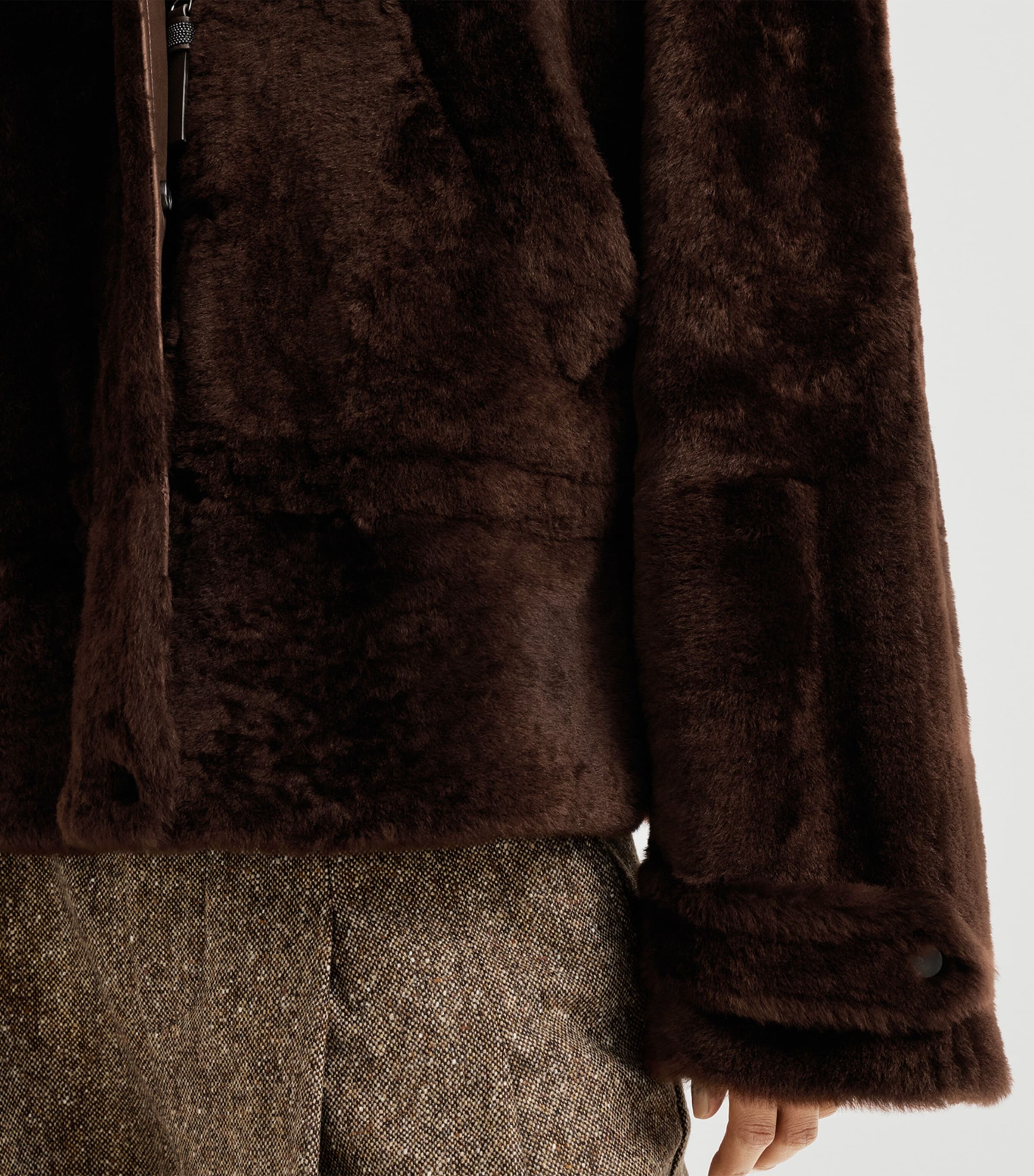 Brunello Cucinelli Womens Shearling Fur Jacket Gianduia Image 6