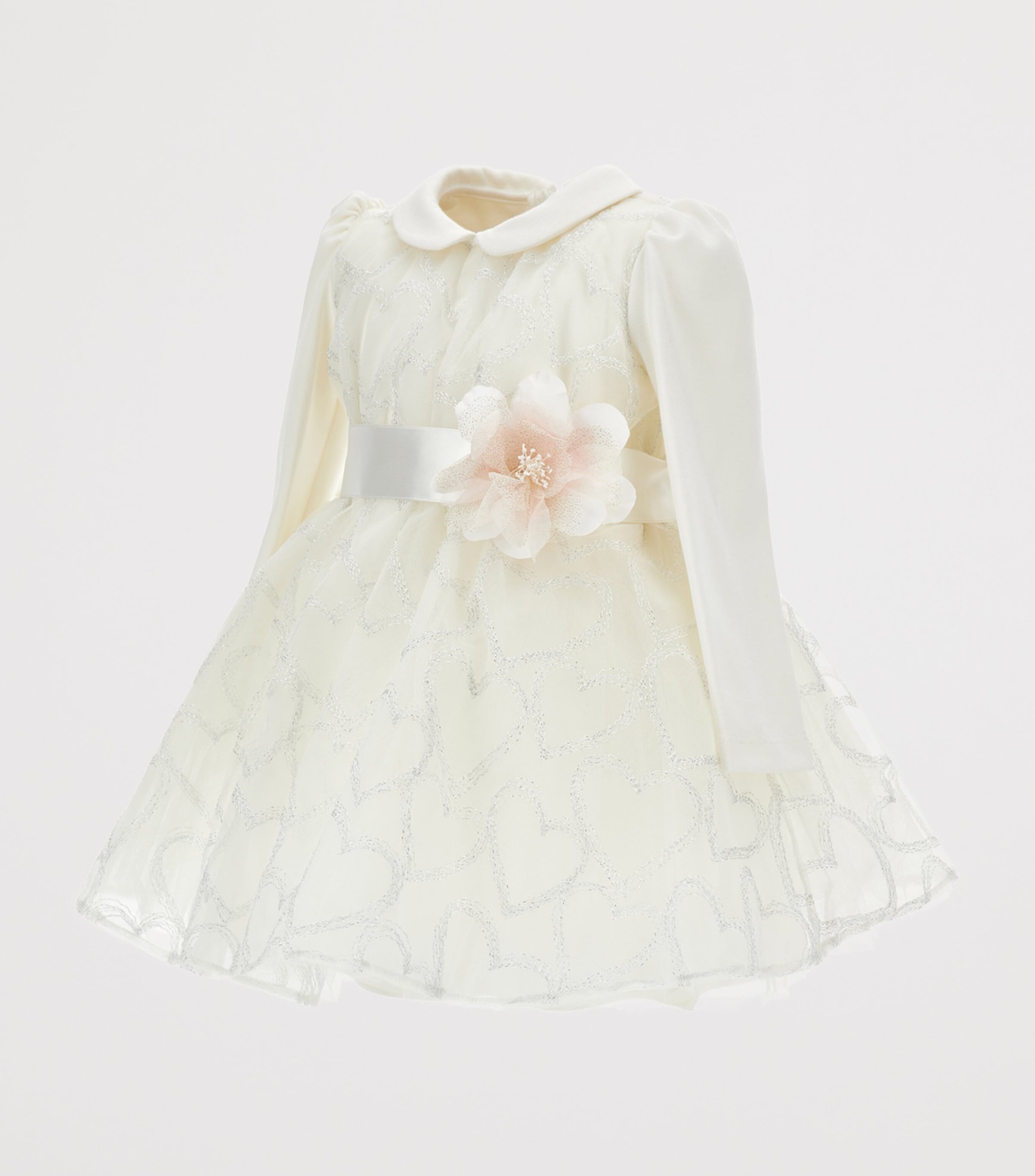 Monnalisa Tulle Glitter-heart Appliqué Dress In Yellow