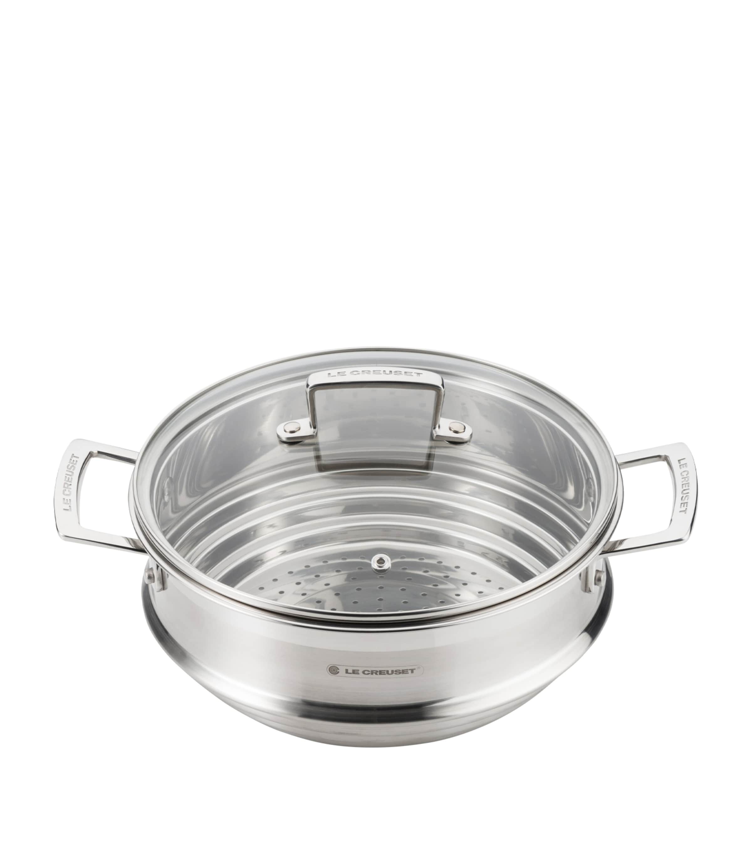 Le Creuset 3-Ply Stainless Steel Sauté Multi-Steamer with Glass Lid (24cm) | Kitchenware | Cookware | Pans | Designers | Le Creuset