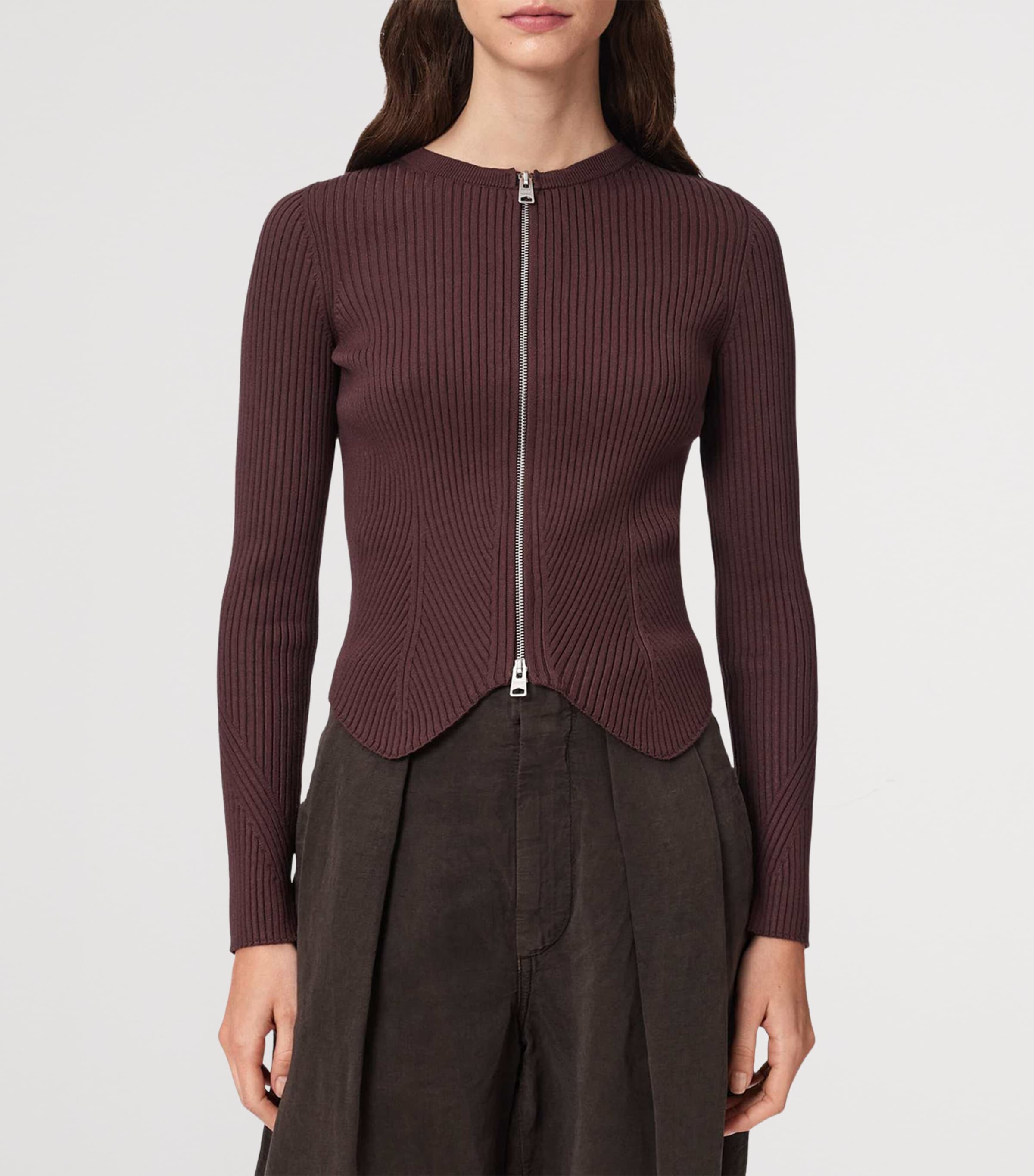 AllSaints Ribbed Cruz Cardigan Burnt Brown Image 3