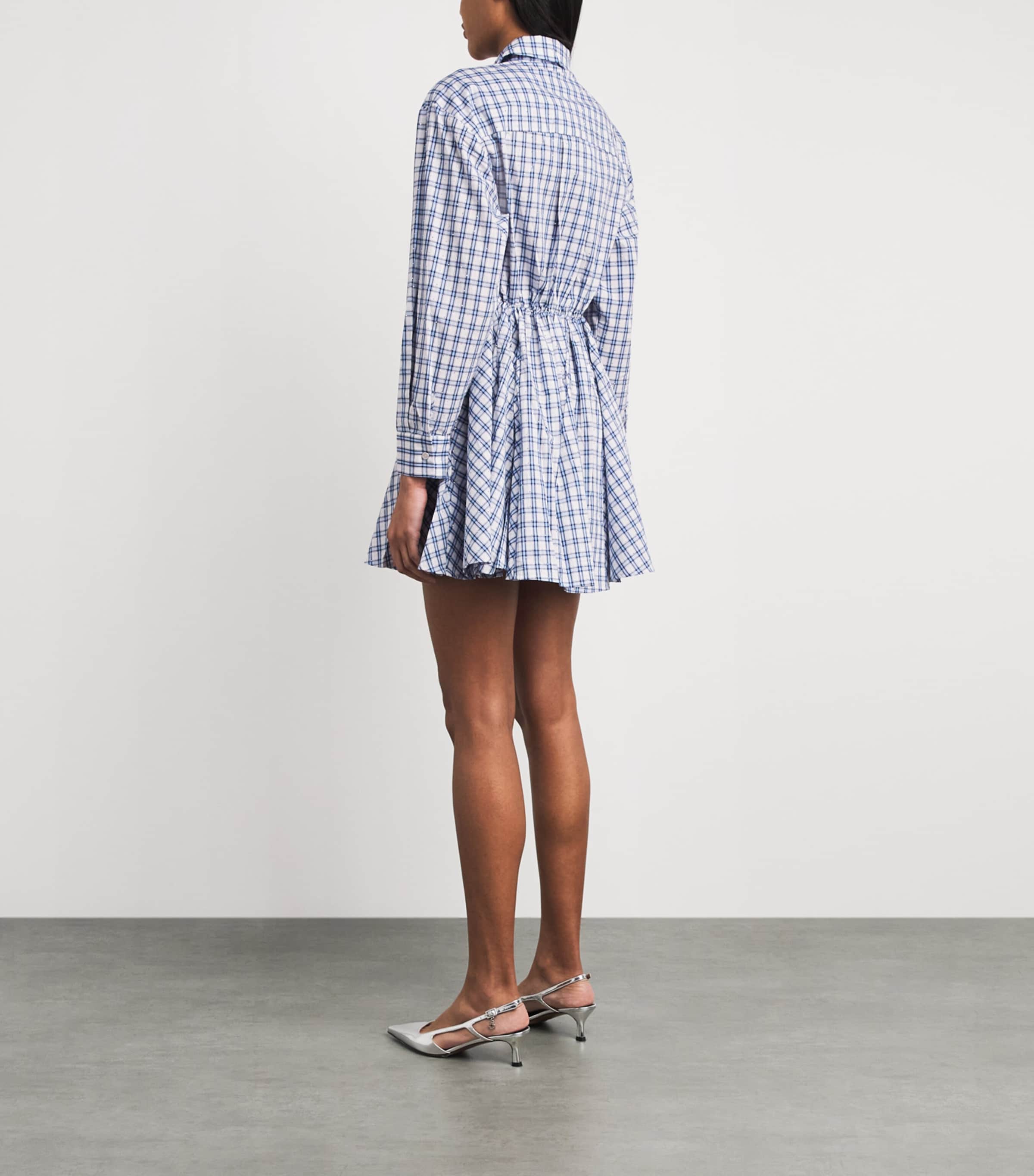 Maje Womens Cotton Check Rhinestone Mini Shirt Dress Blue Check Print Image 4