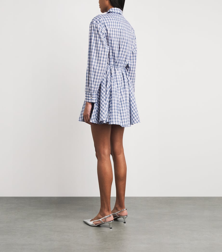 Maje Womens Cotton Check Rhinestone Mini Shirt Dress Blue Check Print Image 4