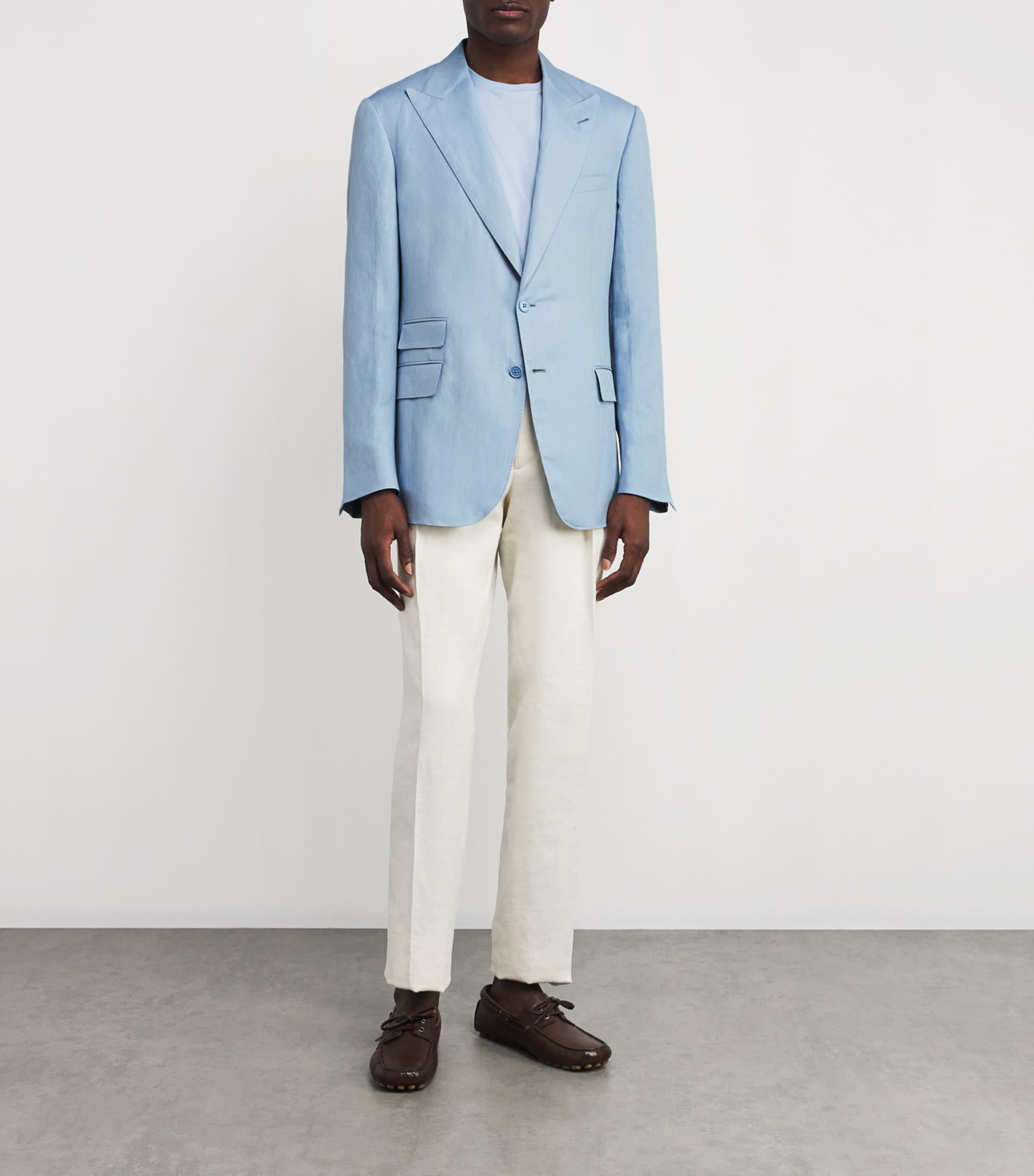 Ralph Lauren Purple Label Mens Silk-Linen Kent Blazer Chambray Blue Image 2