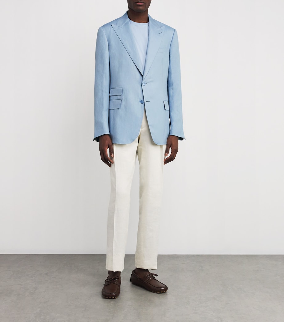 Ralph Lauren Purple Label Mens Silk-Linen Kent Blazer Chambray Blue Image 2