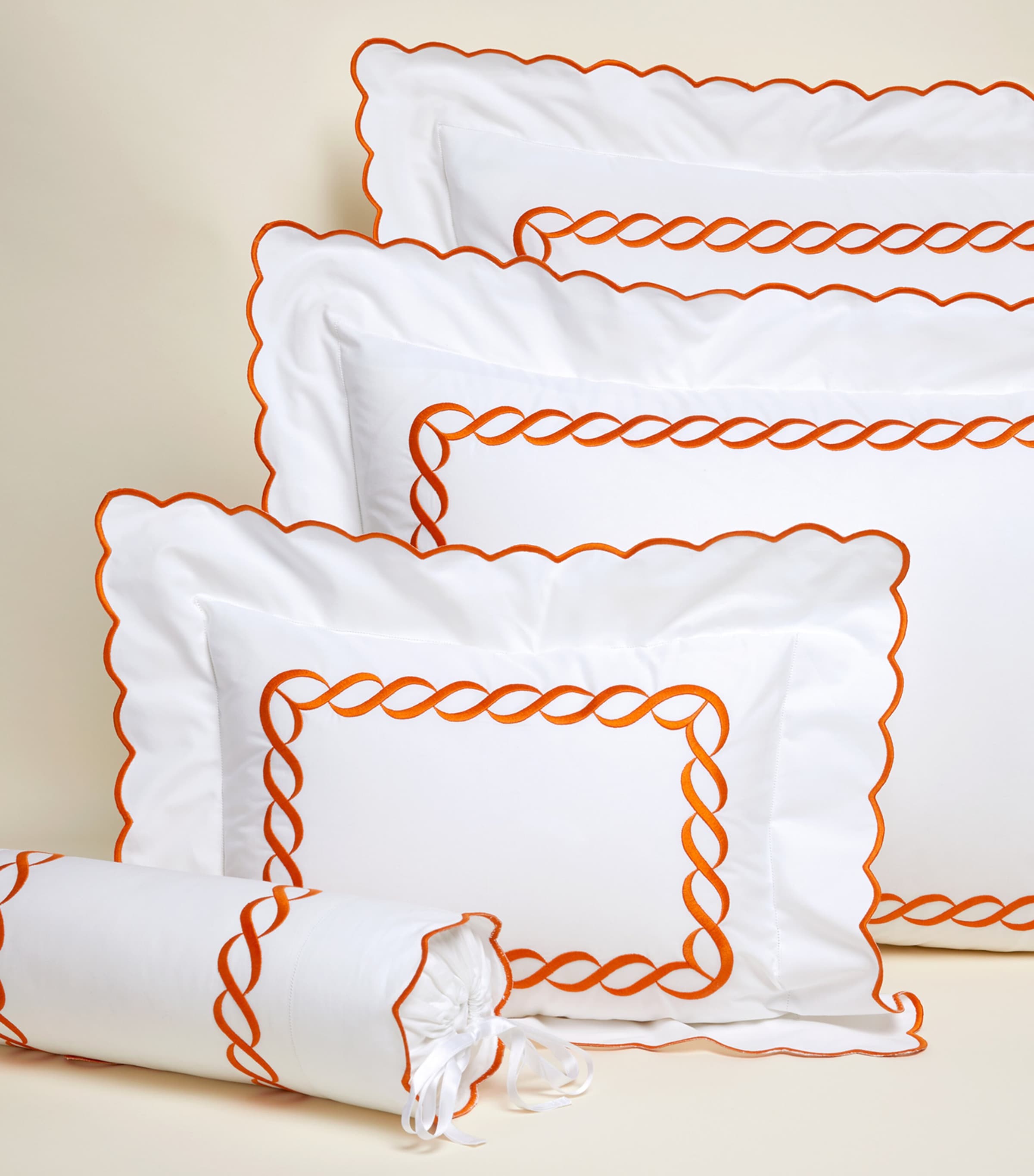 Treccia Square Oxford Pillowcase (65 x 65cm) WHITE/ORANGE Image 2