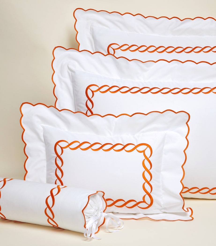 Treccia Square Oxford Pillowcase (65 x 65cm) WHITE/ORANGE Image 2