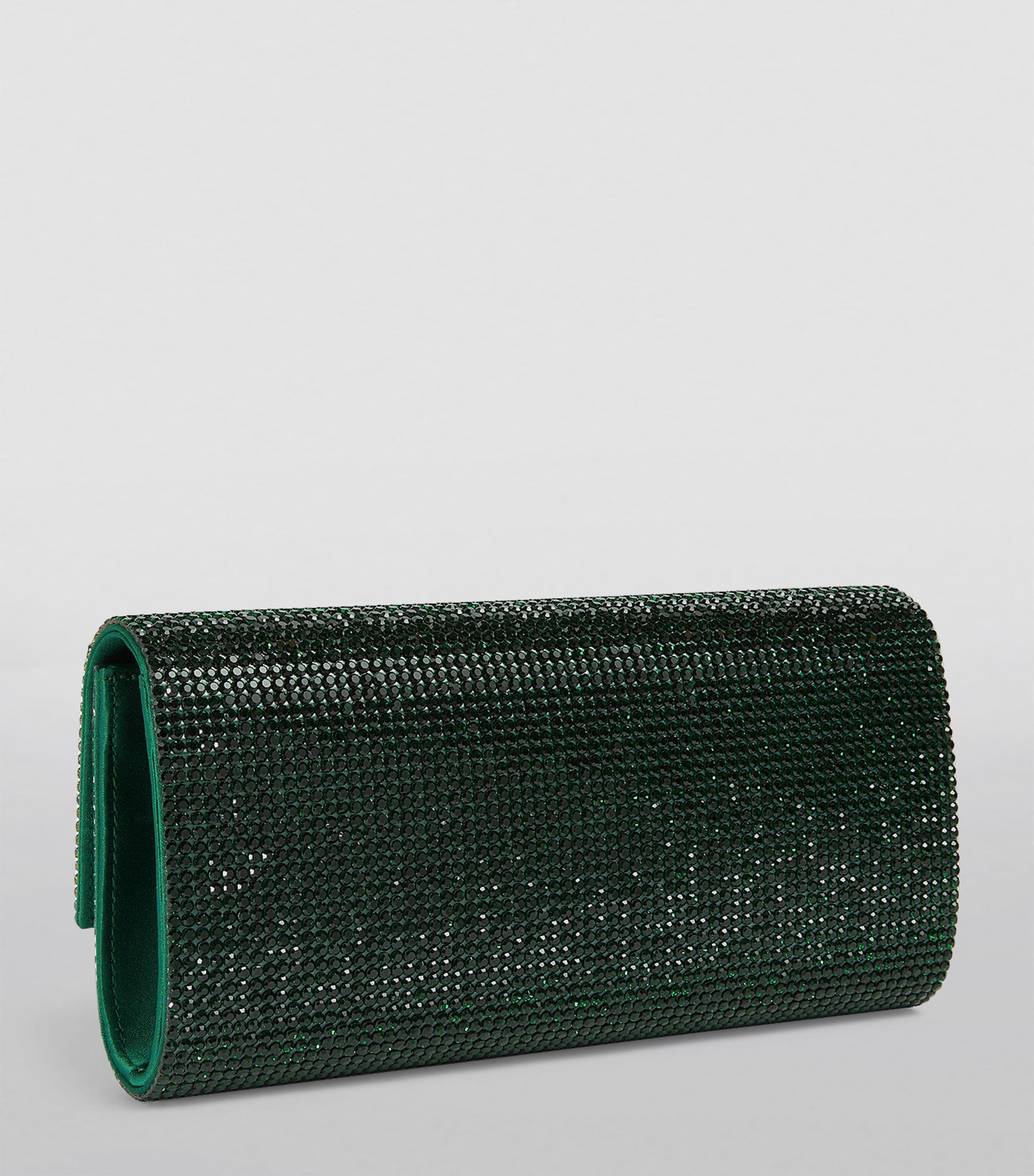 Satin Crystal-Embellished Perry Clutch Bag SEMER-SILVER EMERALD Image 2