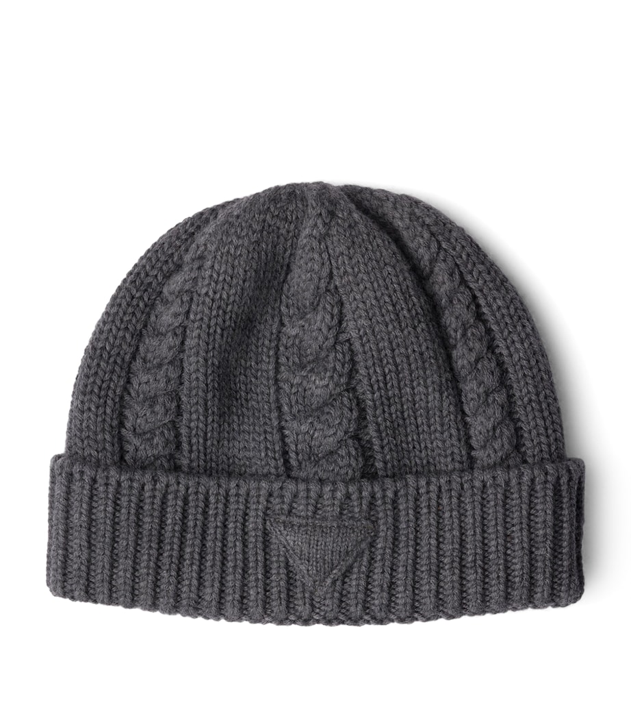 Prada Virgin Wool Triangle Beanie Grey Image 1