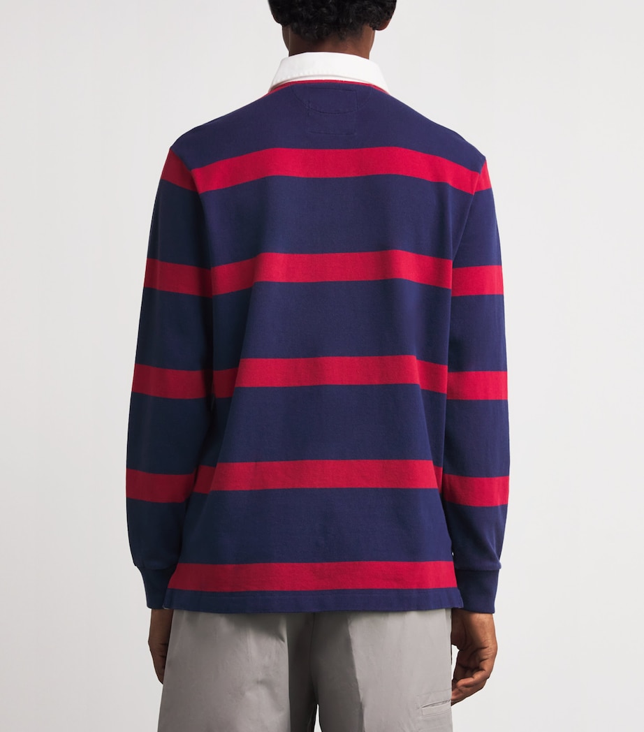 Cotton Striped Polo Shirt RED Image 4