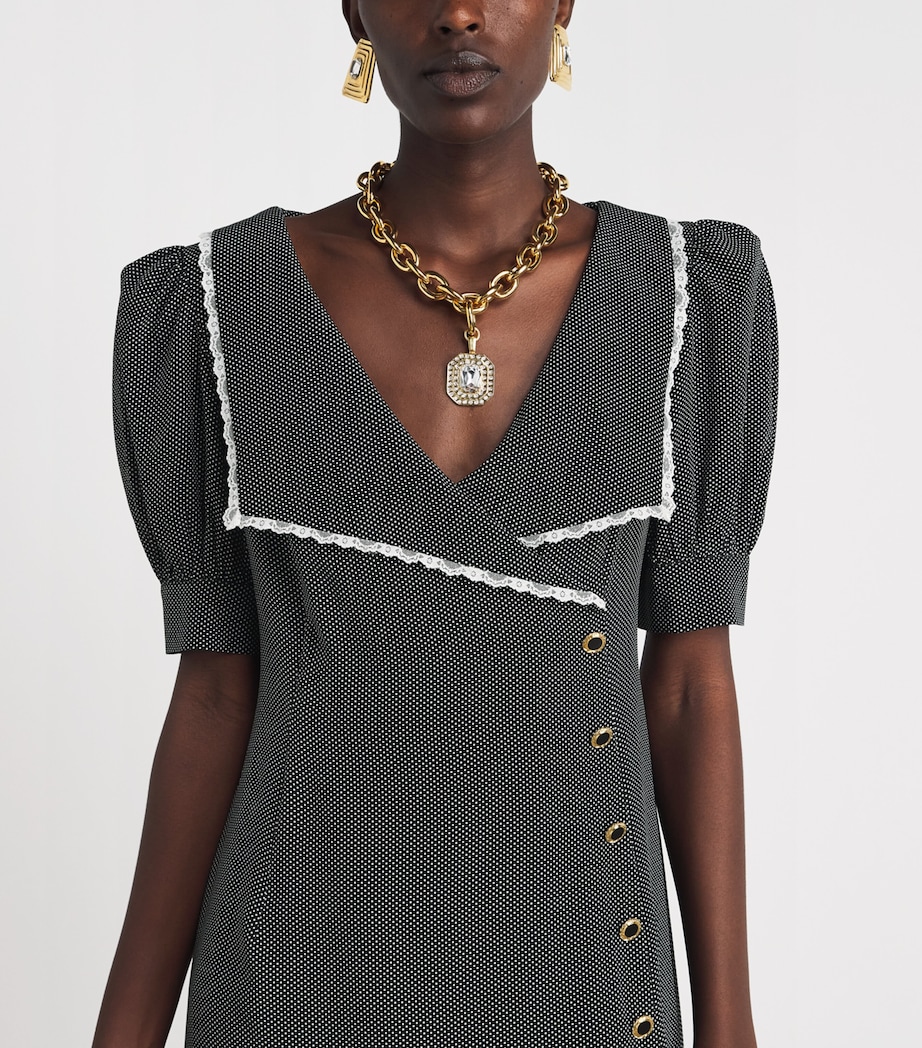 Alessandra Rich Womens Silk Polka Dot Midi Dress Black White Image 3