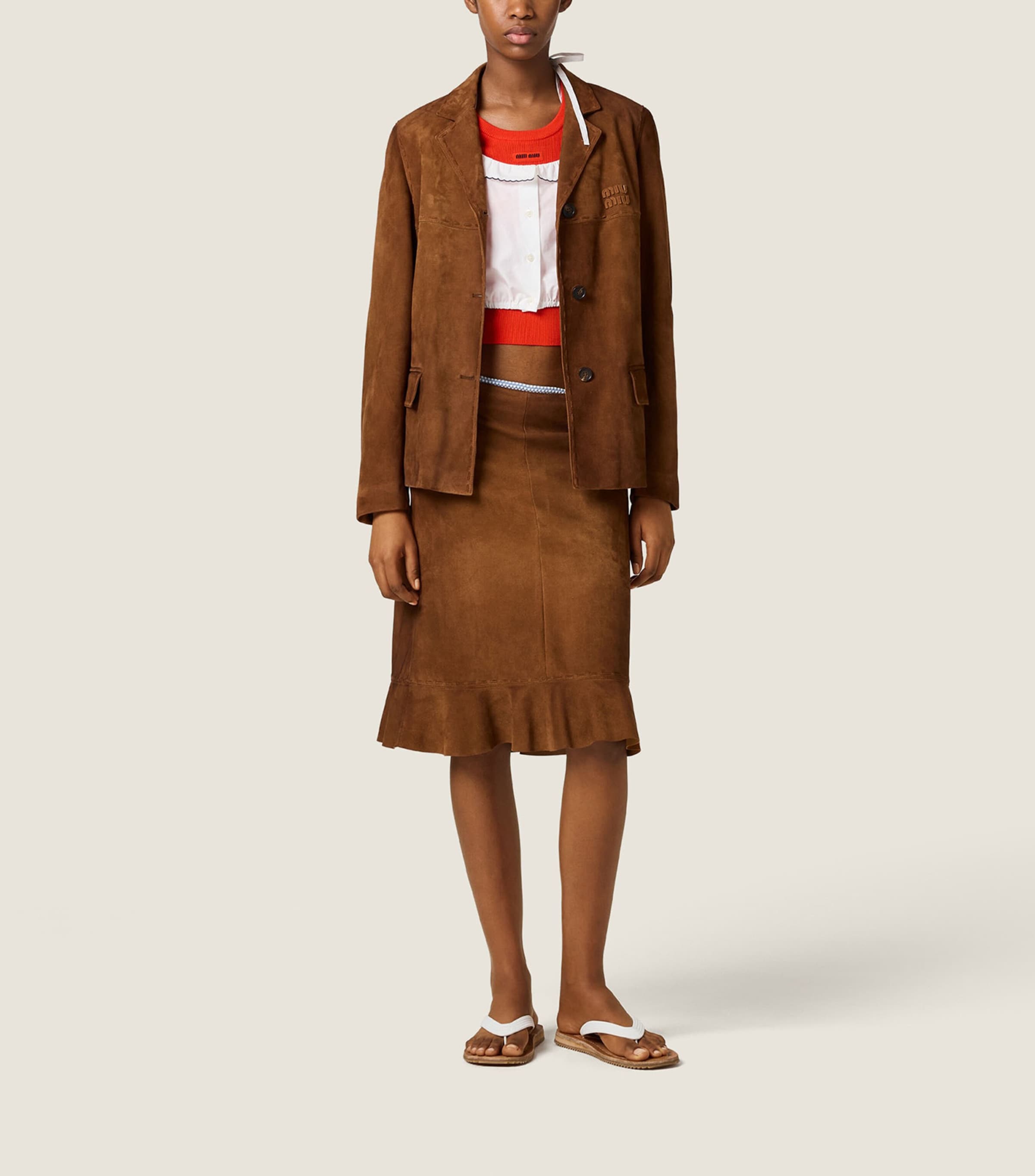 Miu Miu Womens Ribbed Cropped Sweater Orange Image 2