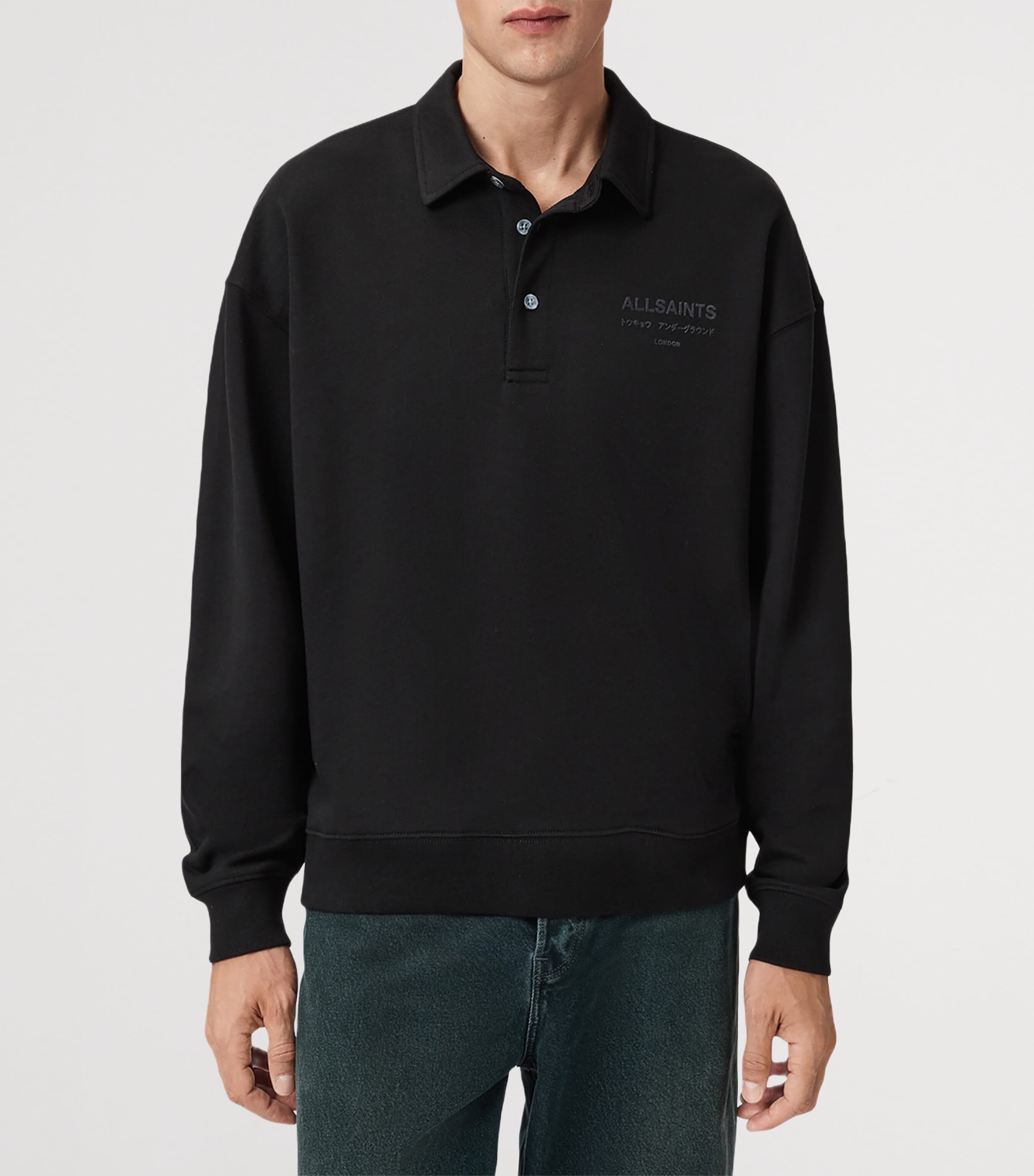 Cotton Xander Polo Sweatshirt JET BLACK Image 5