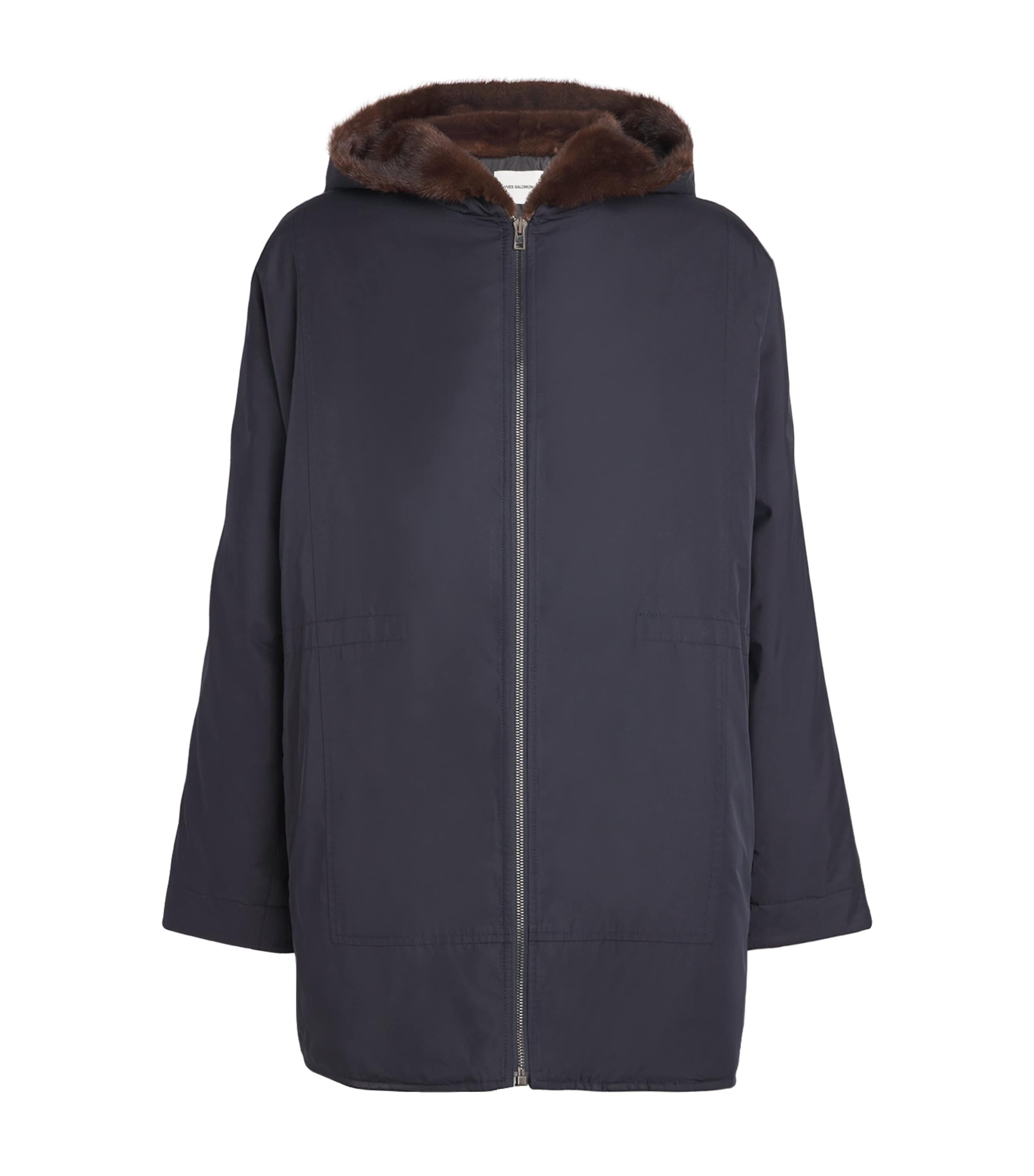 Yves Salomon Long-haired Mink-lined Technical Jacket In Blue