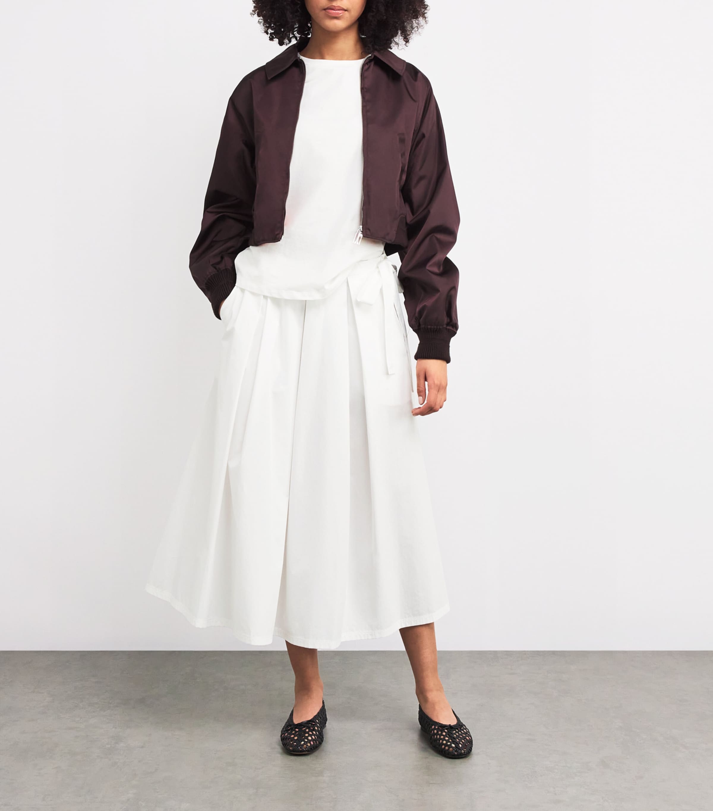 Cotton Pleated Midi Skirt WHITE Image 2