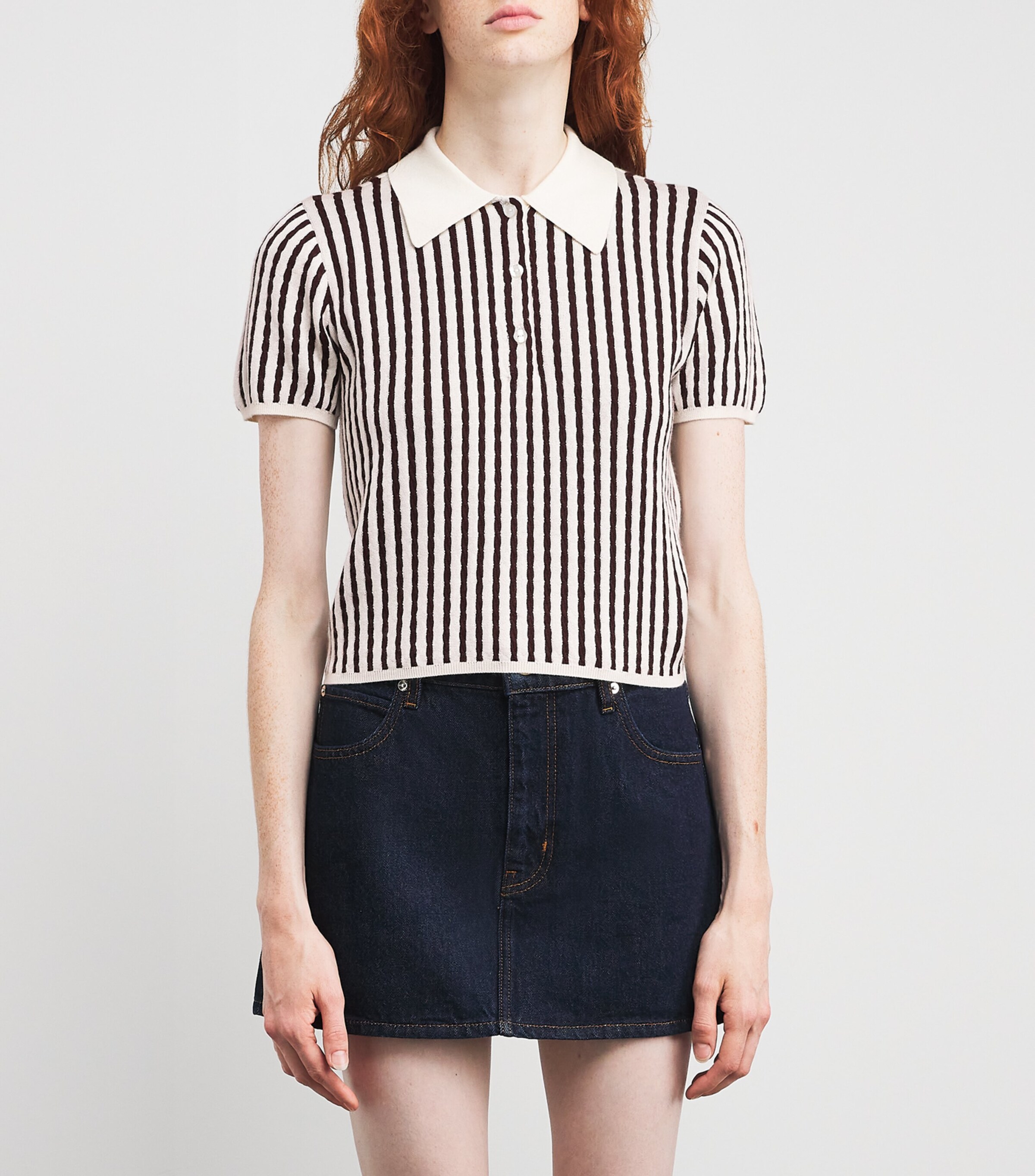 Cashmere-Silk Stripe The Cable Polo Shirt BURGUNDY MULTI Image 3