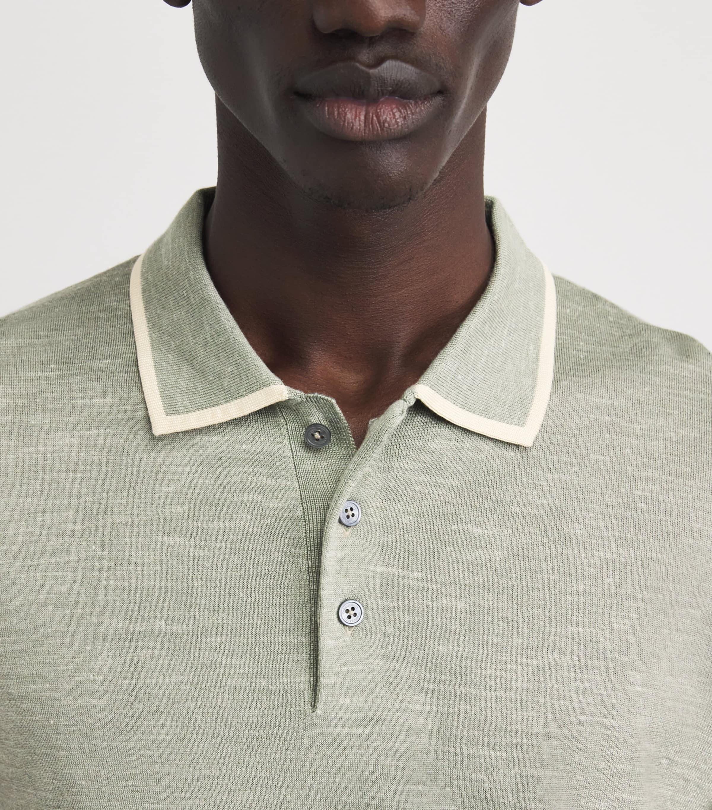 Corneliani Mens Virgin Wool-Silk-Linen Polo Shirt Green Coloured Image 3