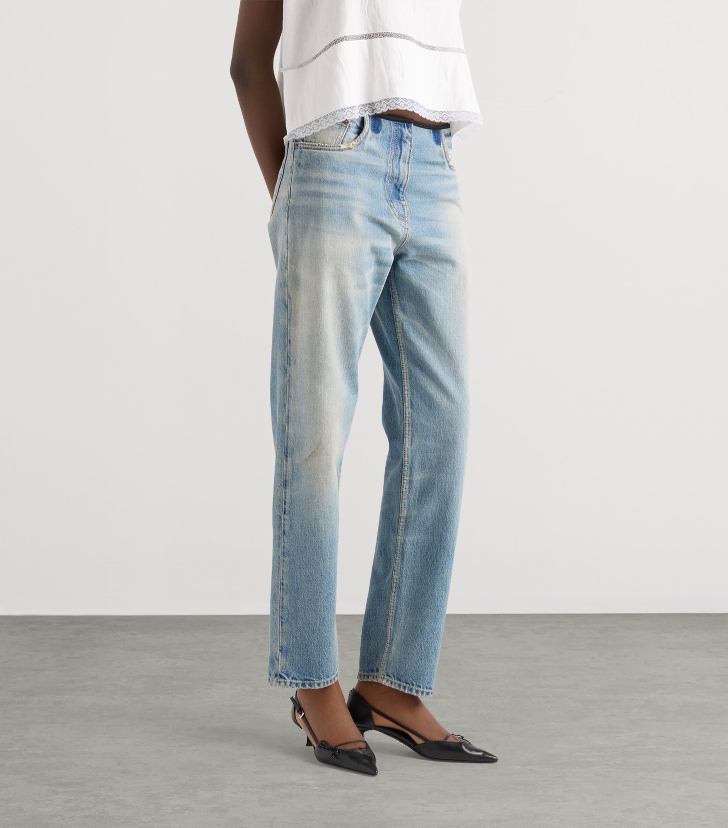 Prada Womens Washed Slim Jeans Blue Image 3