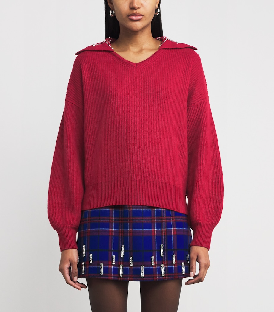 Wool-Blend Embellished Sweater CHERRY Image 3