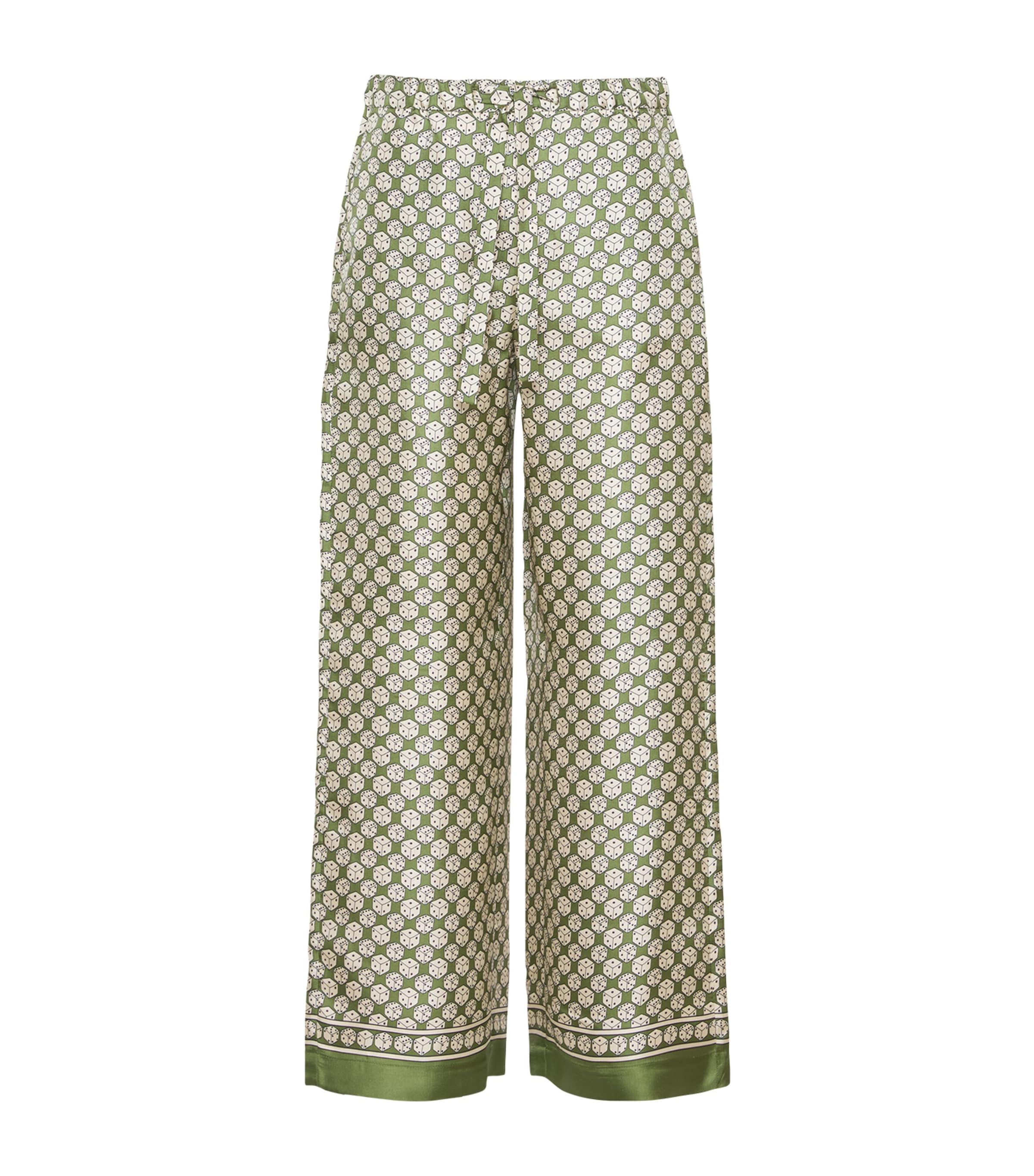 Max Mara Womens Silk Twill Printed Wide-Leg Trousers Kaki Image 1
