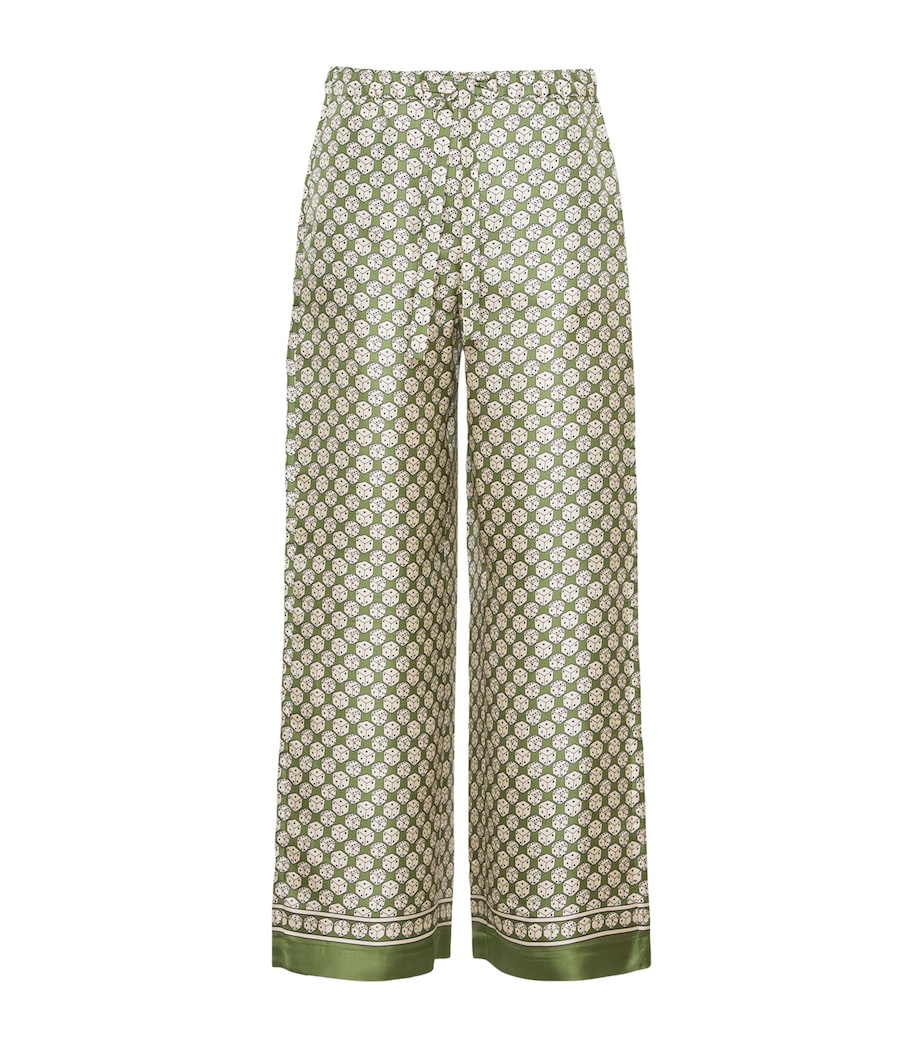 Max Mara Womens Silk Twill Printed Wide-Leg Trousers Kaki Image 1