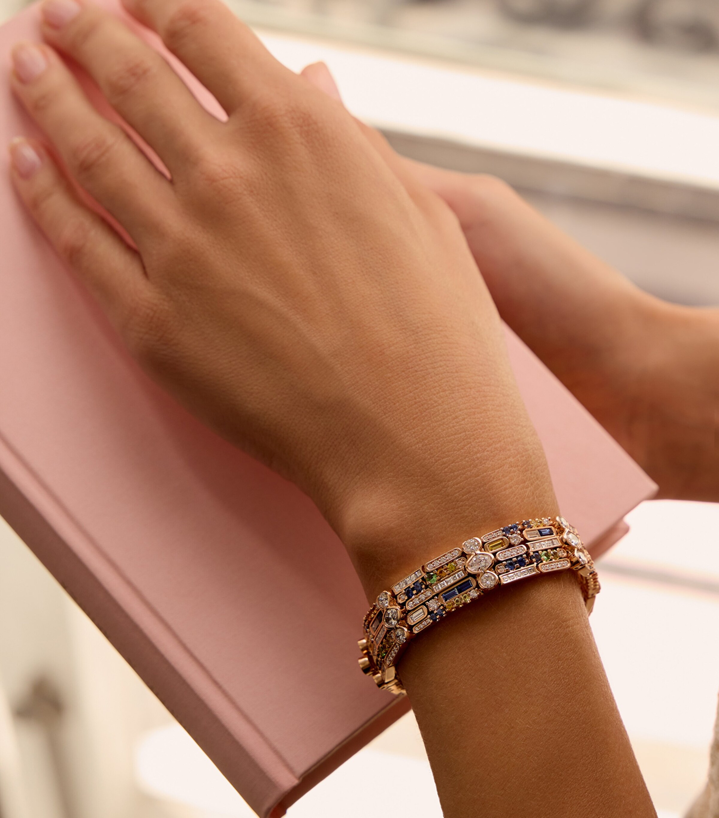 Boodles Rose Gold, Diamond, Sapphire and Tsavorite Play of Light Bracelet Rose Gold Image 2