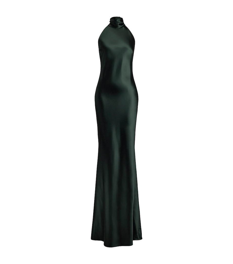 Satin Halterneck Dress DARK RACING GREEN Image 1