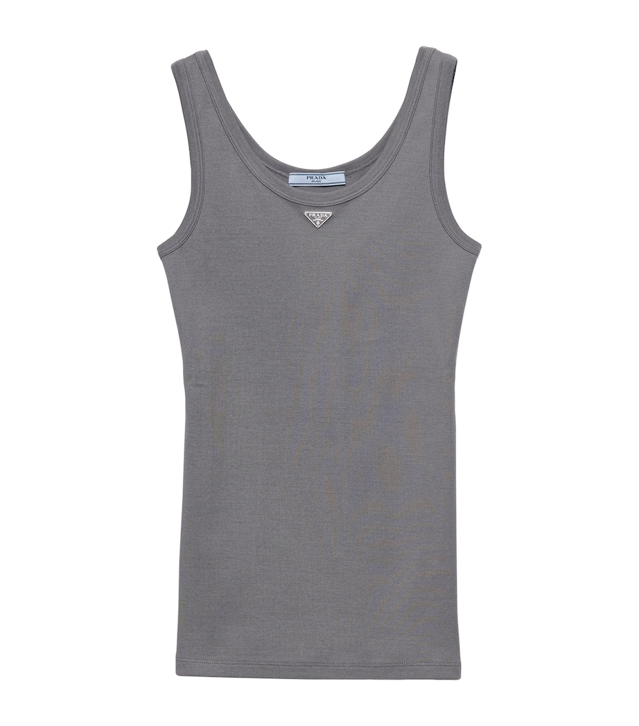 Prada Womens Cotton Ribbed Tank Top Gold/silver Image 1