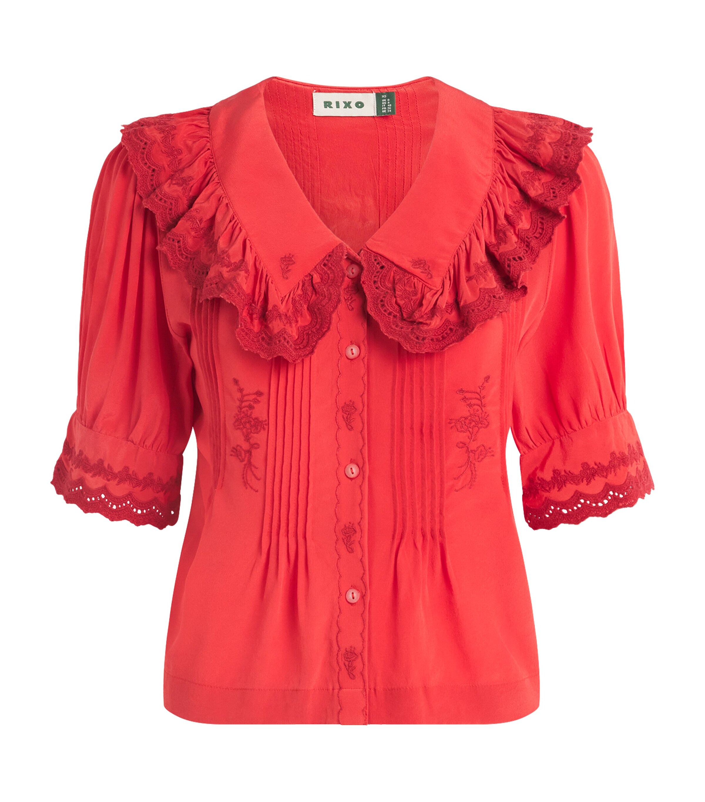 Rixo Red Silk Embroidered Quince Blouse Harrods HK