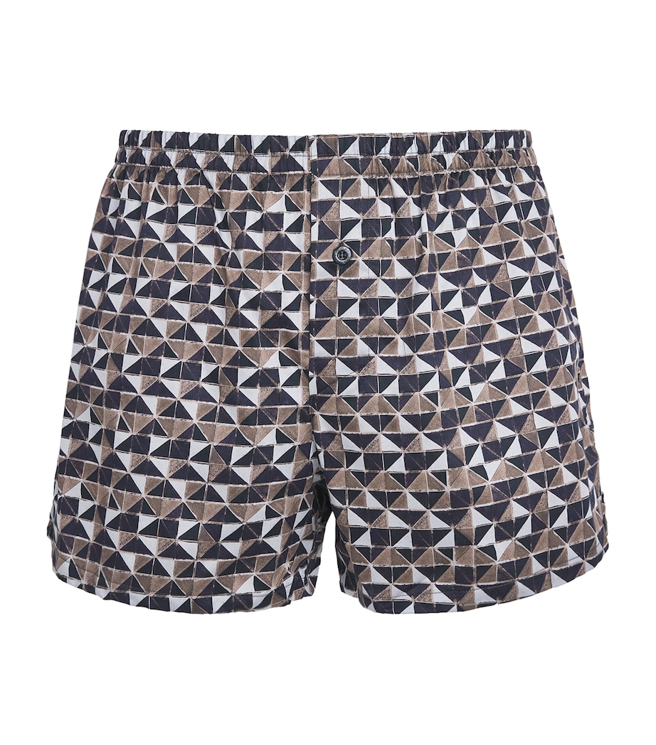 Zimmerli Mens Cotton Sateen Printed Boxer Shorts Geo Blue Image 1