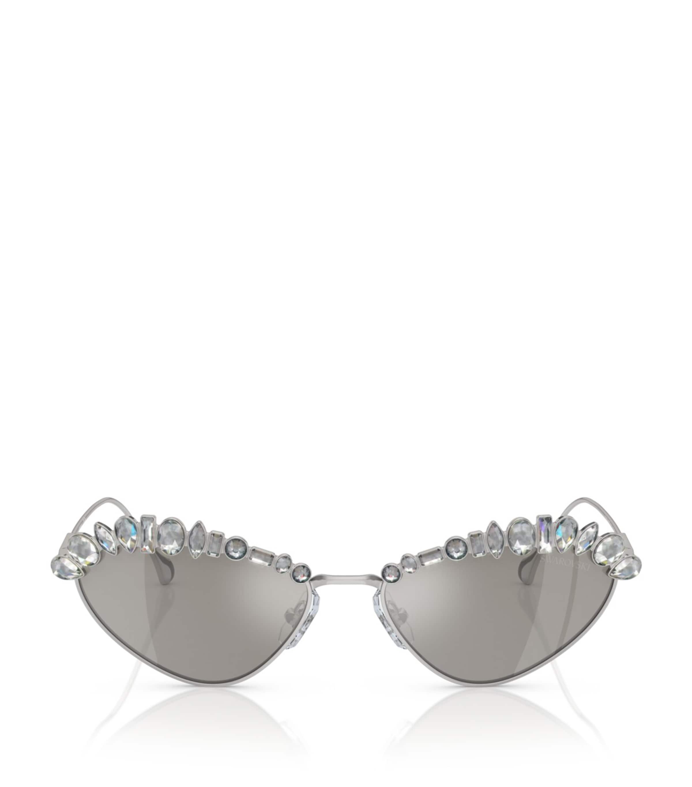 Swarovski Womens Silver Sk7009 Irregular-frame Gem-embellished Metal Sunglasses In Silver