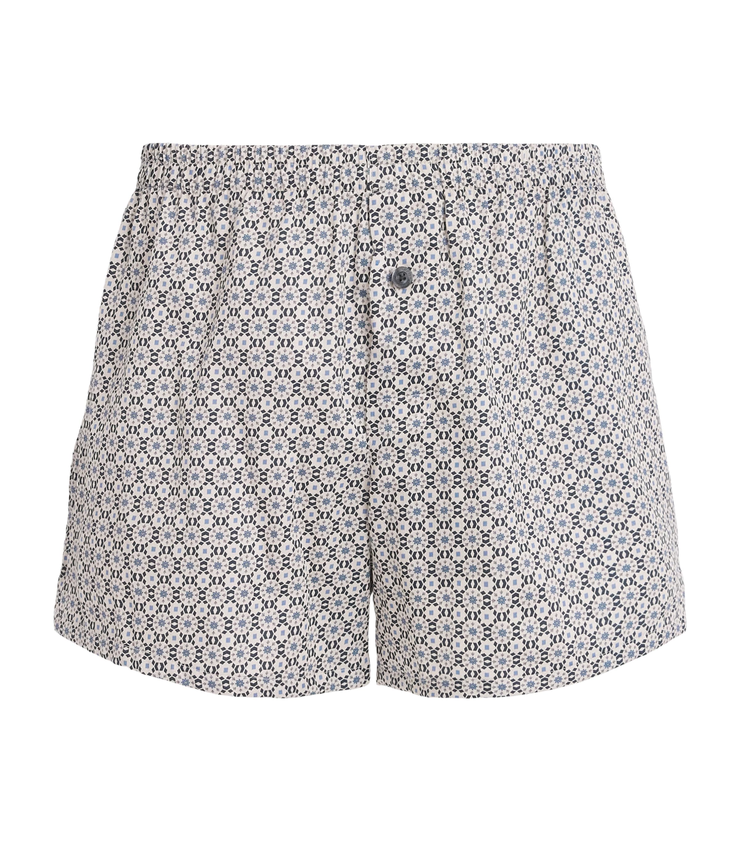 Zimmerli Mens Cotton Sateen Printed Boxer Shorts Beige Mosaic Image 1