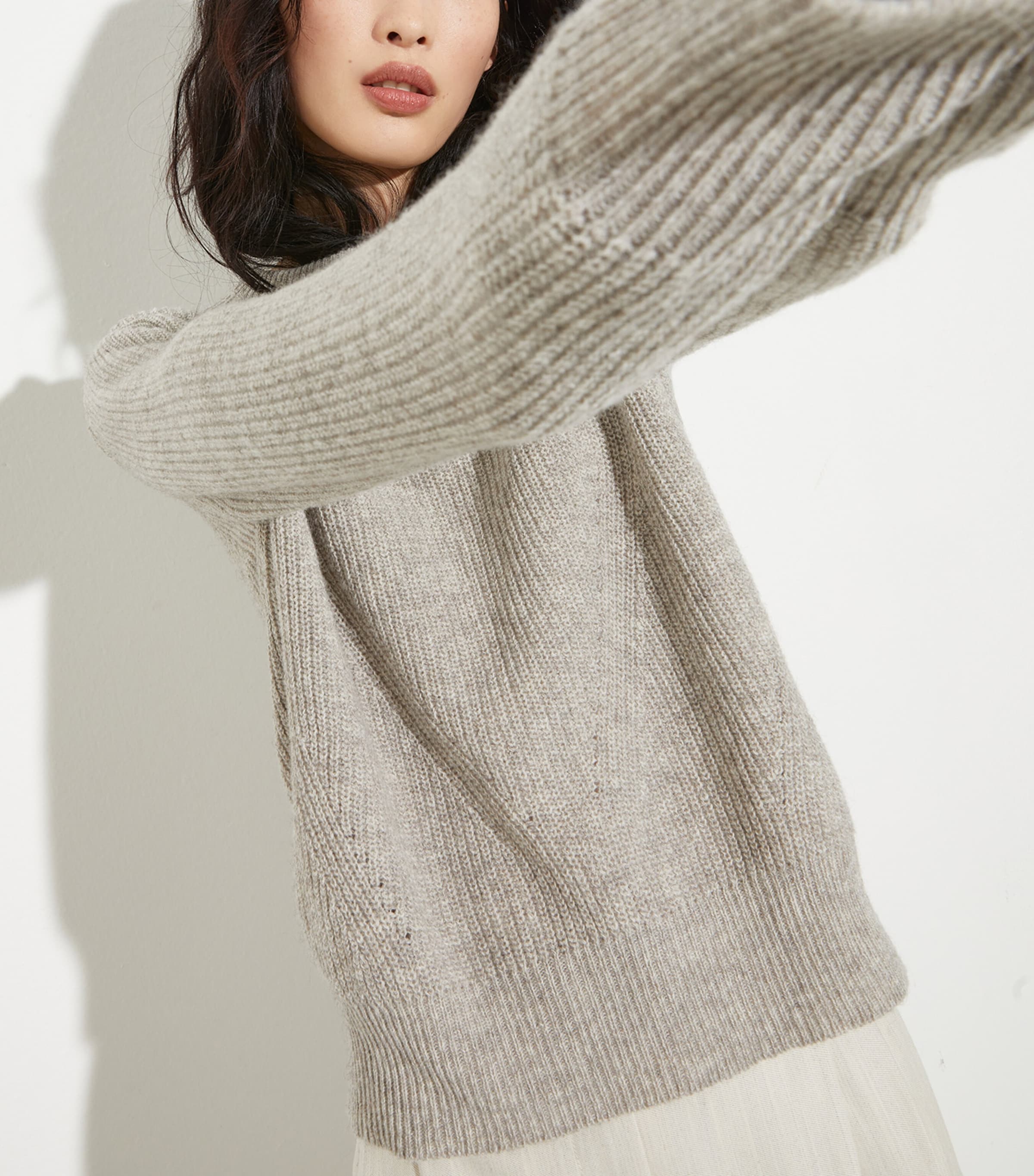 Cotton-Blend Rib-Knit Sweater SAND Image 5