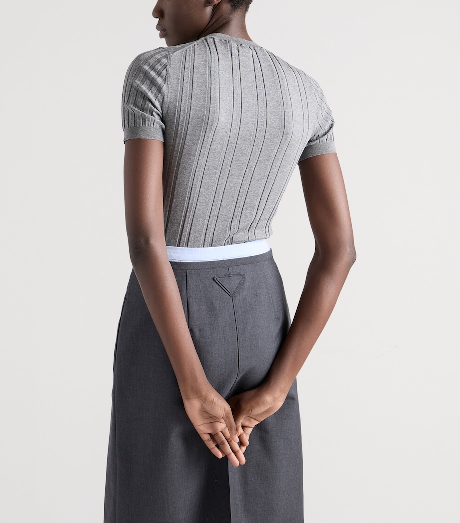 Prada Womens Cotton Ribbed Short-Sleeve T-Shirt Grey Image 5