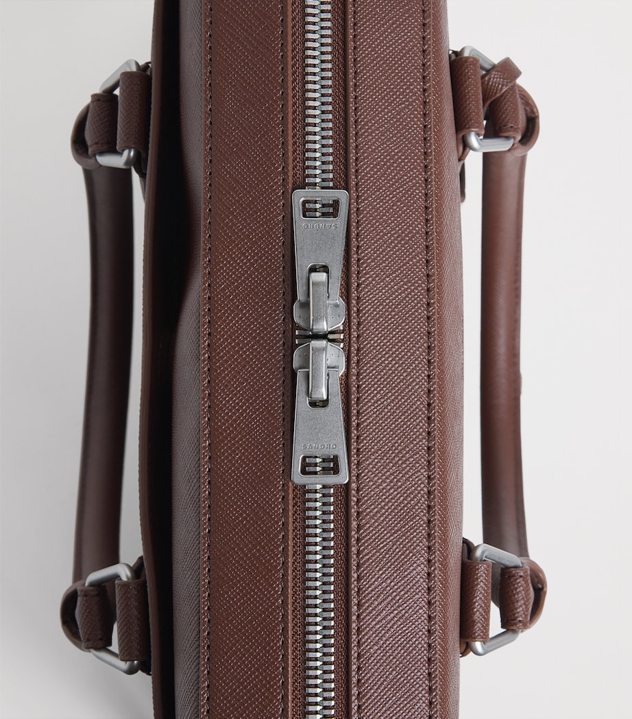 Sandro Paris Leather Slim Briefcase Cognac Image 5