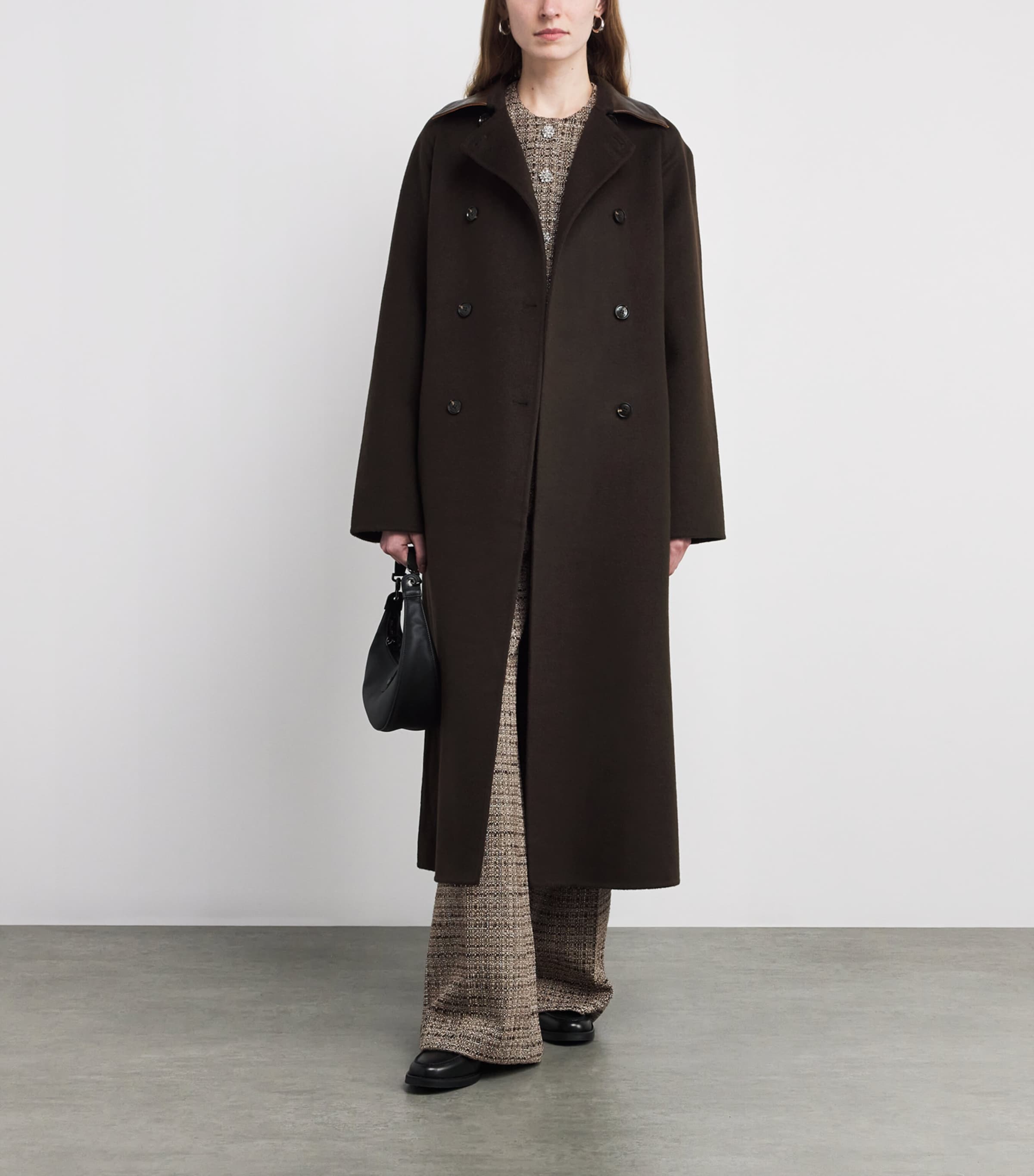 Wool Leather-Collar Coat BROWN Image 2