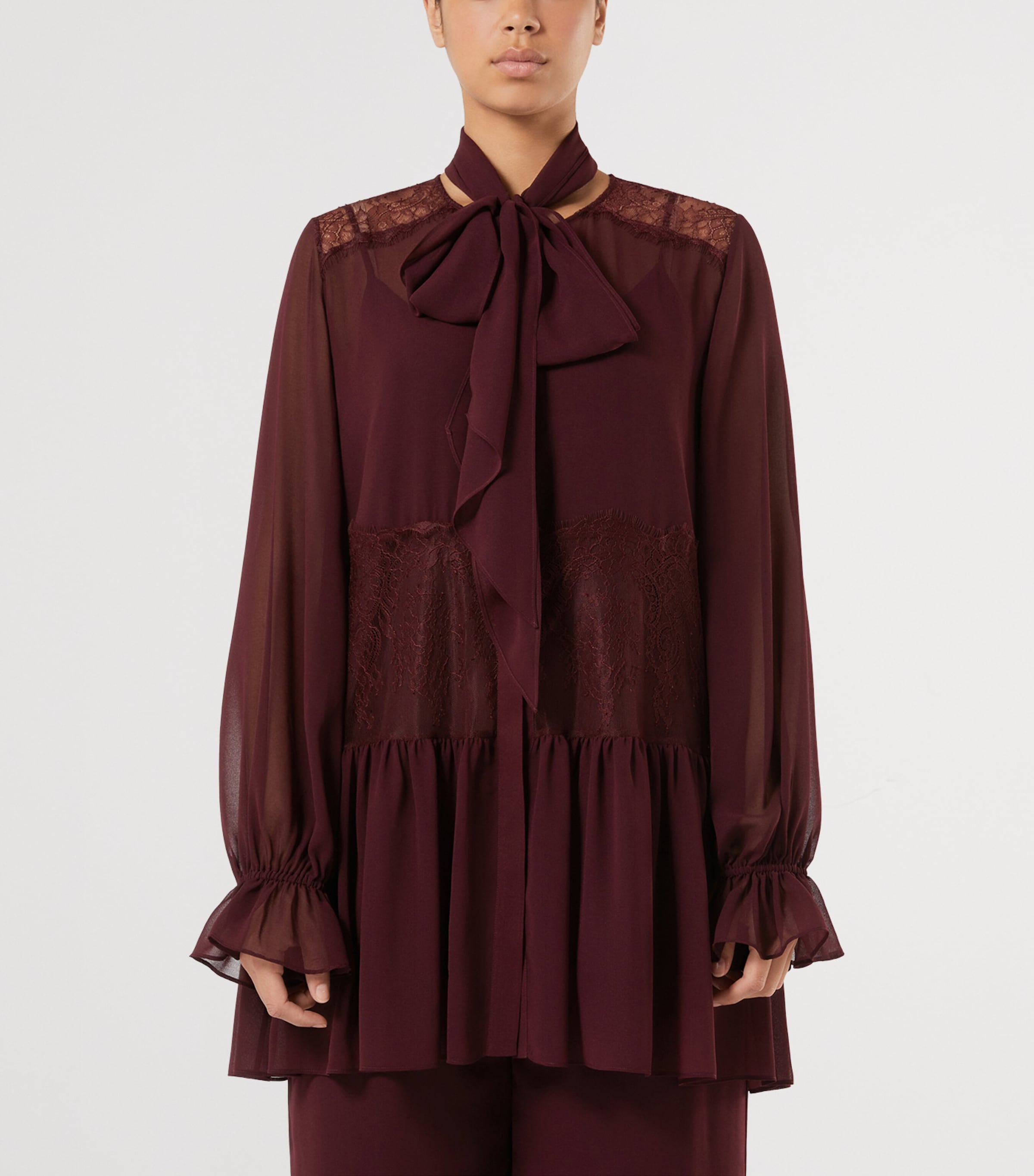Marina Rinaldi Womens Lace-Detail Pussybow Blouse Red Purple Image 2