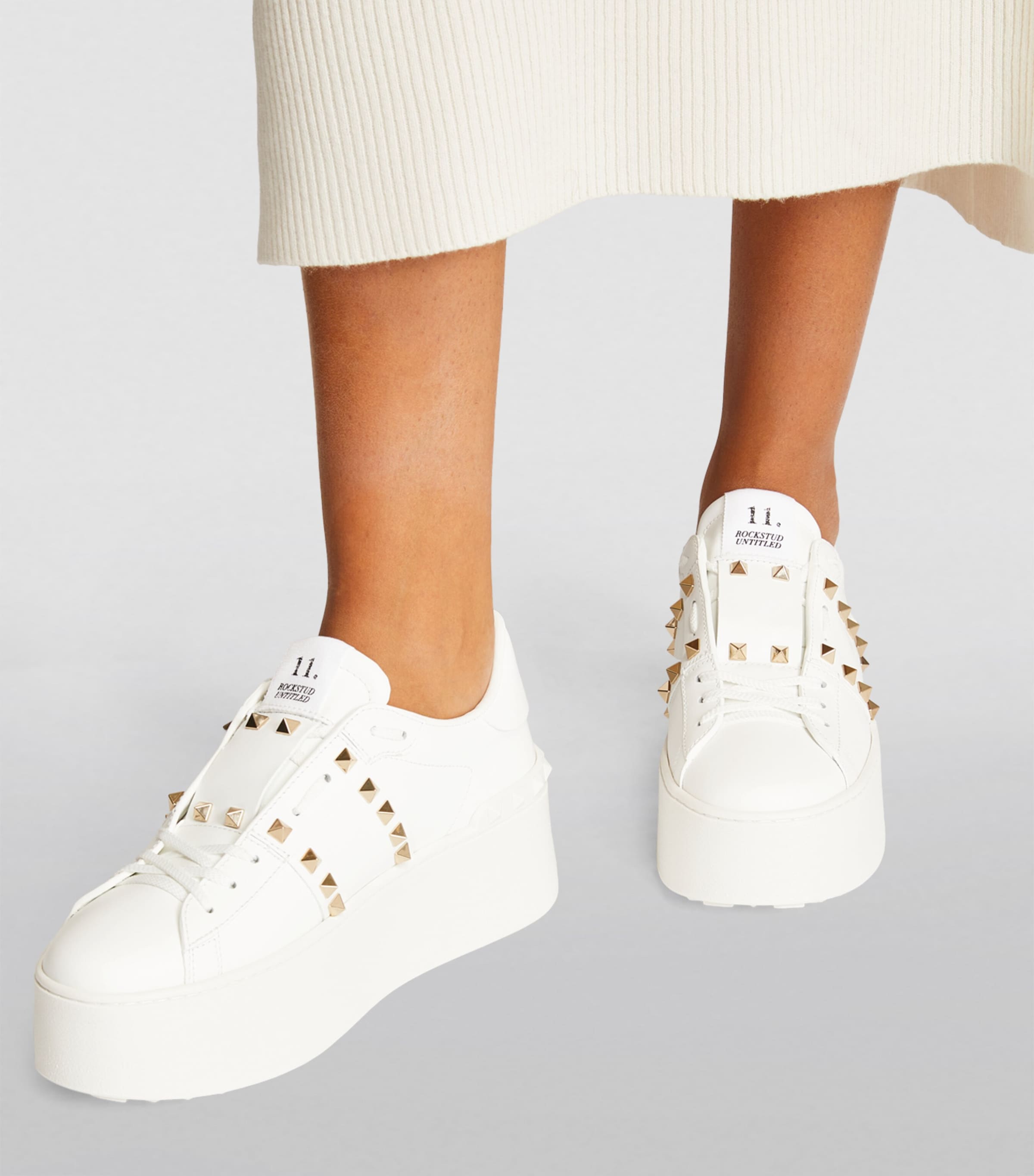 Valentino Garavani White Leather Rockstud Platform Sneakers