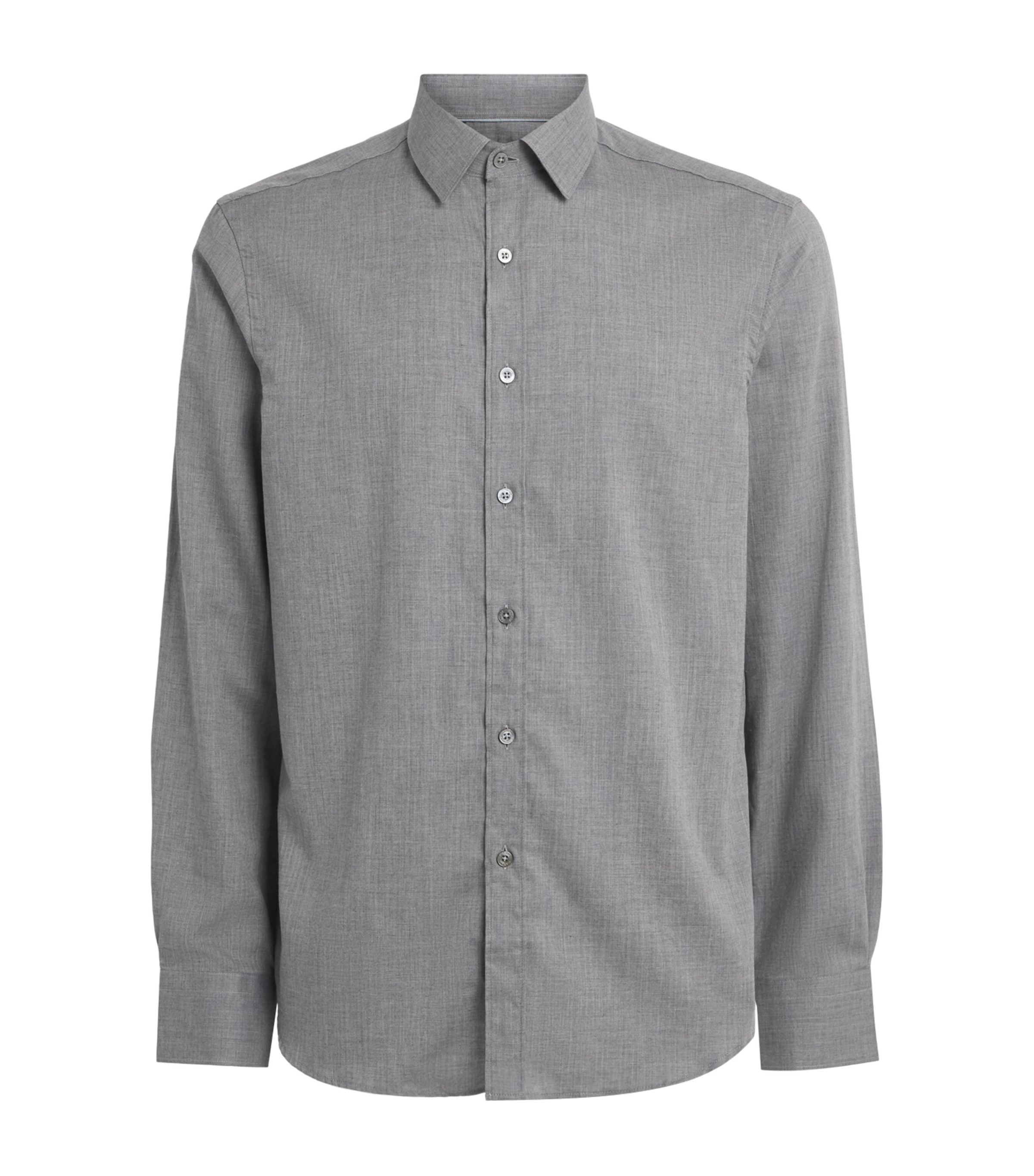 Canali Cotton Herringbone Shirt In Gray