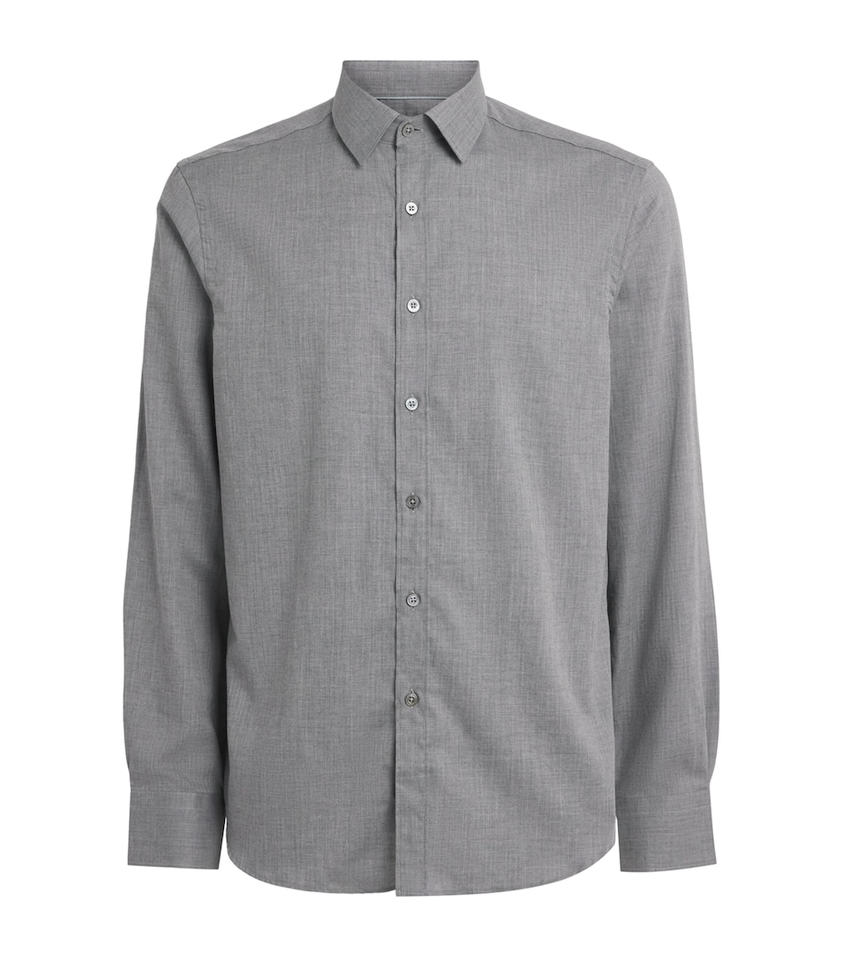 Canali Mens Cotton Herringbone Shirt Grey Image 1