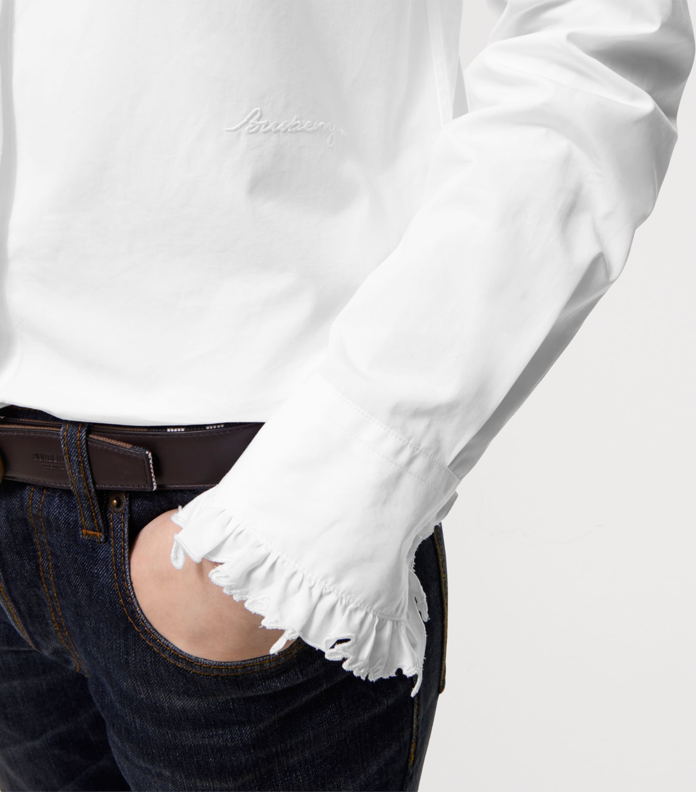 Burberry Womens Cotton Poplin Ruffle Shirt Optic White Image 4