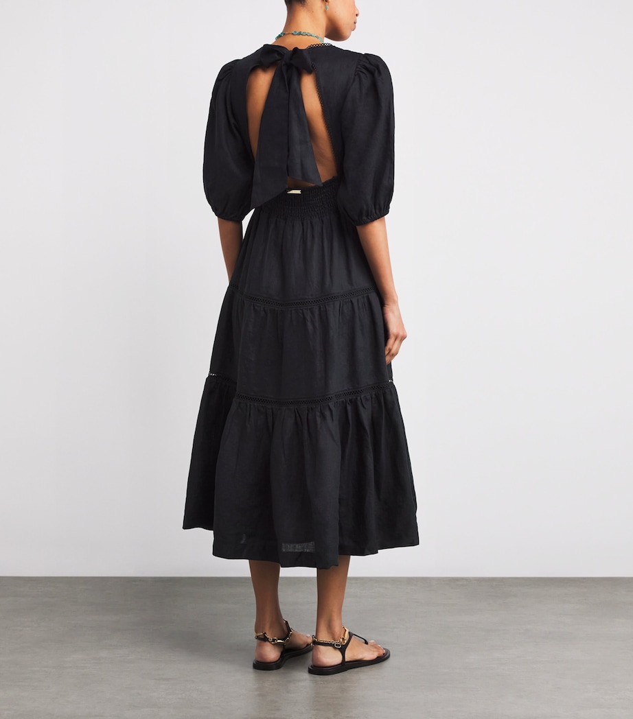Linen Lace-Trim Meteora Midi Skirt BLK-BLK/LINEN Image 3