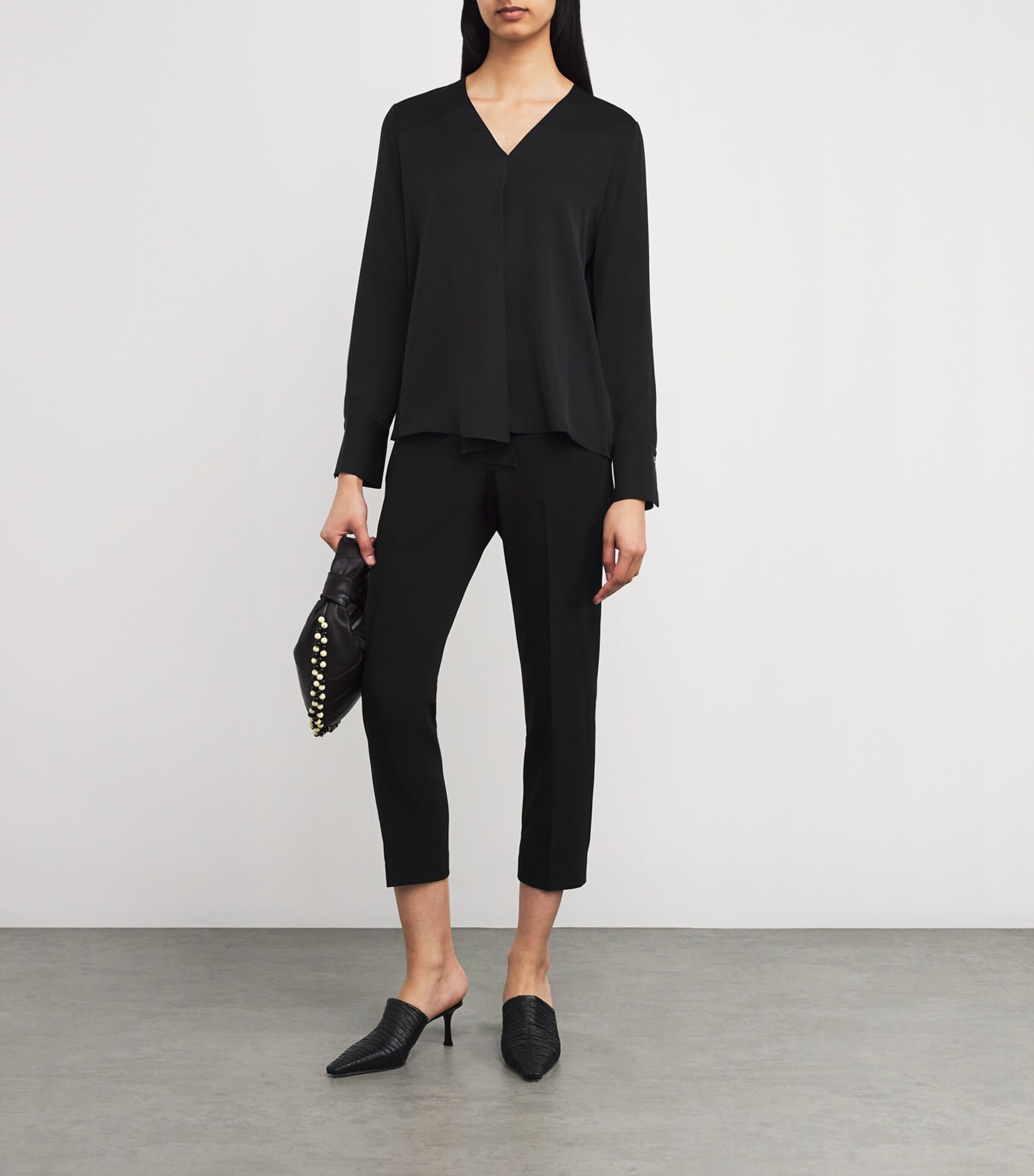 Theory Womens Silk Georgette V-Neck Blouse Black Image 2