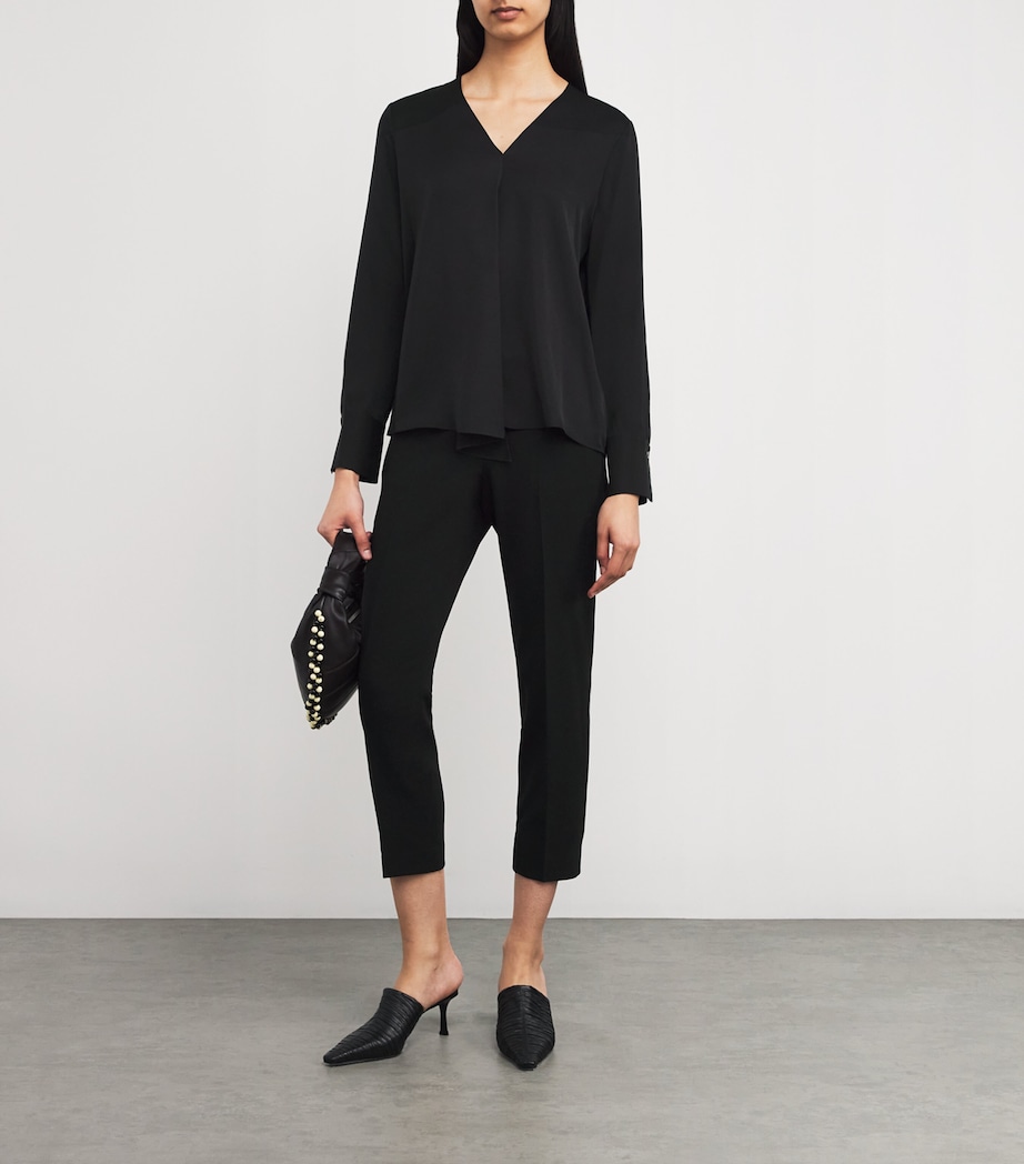 Theory Womens Silk Georgette V-Neck Blouse Black Image 2