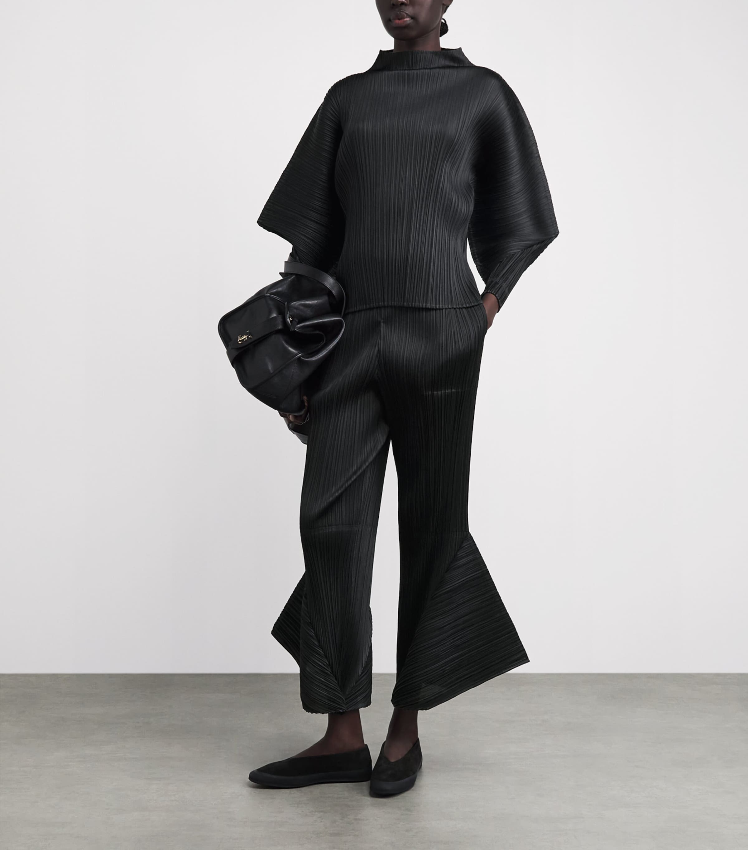 Pleats Please Issey Miyake Womens Skyline Wide-Leg Trousers Black Image 2