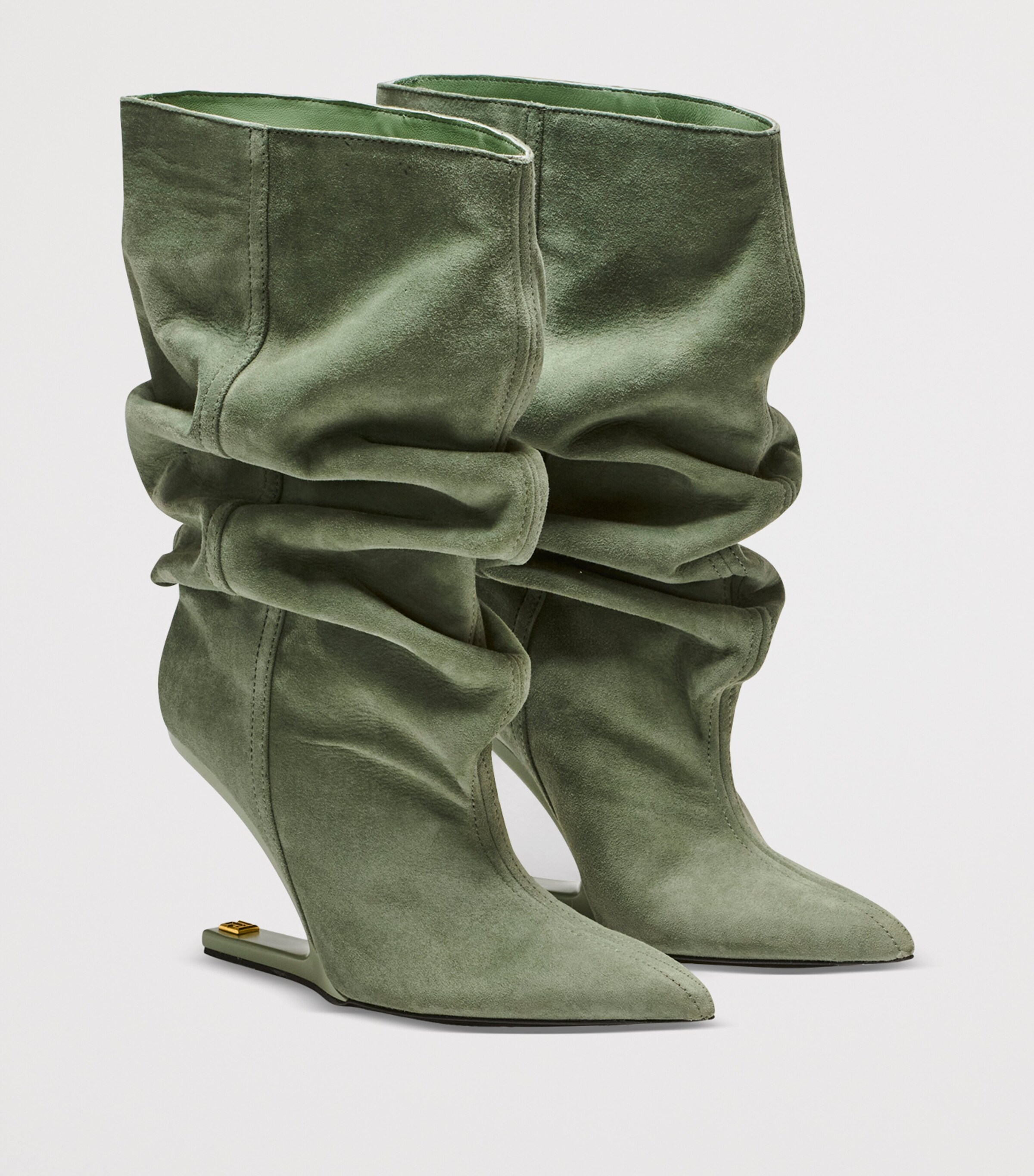 Balmain Suede No Wedge Ankle Boots 95 Faded Green Image 3